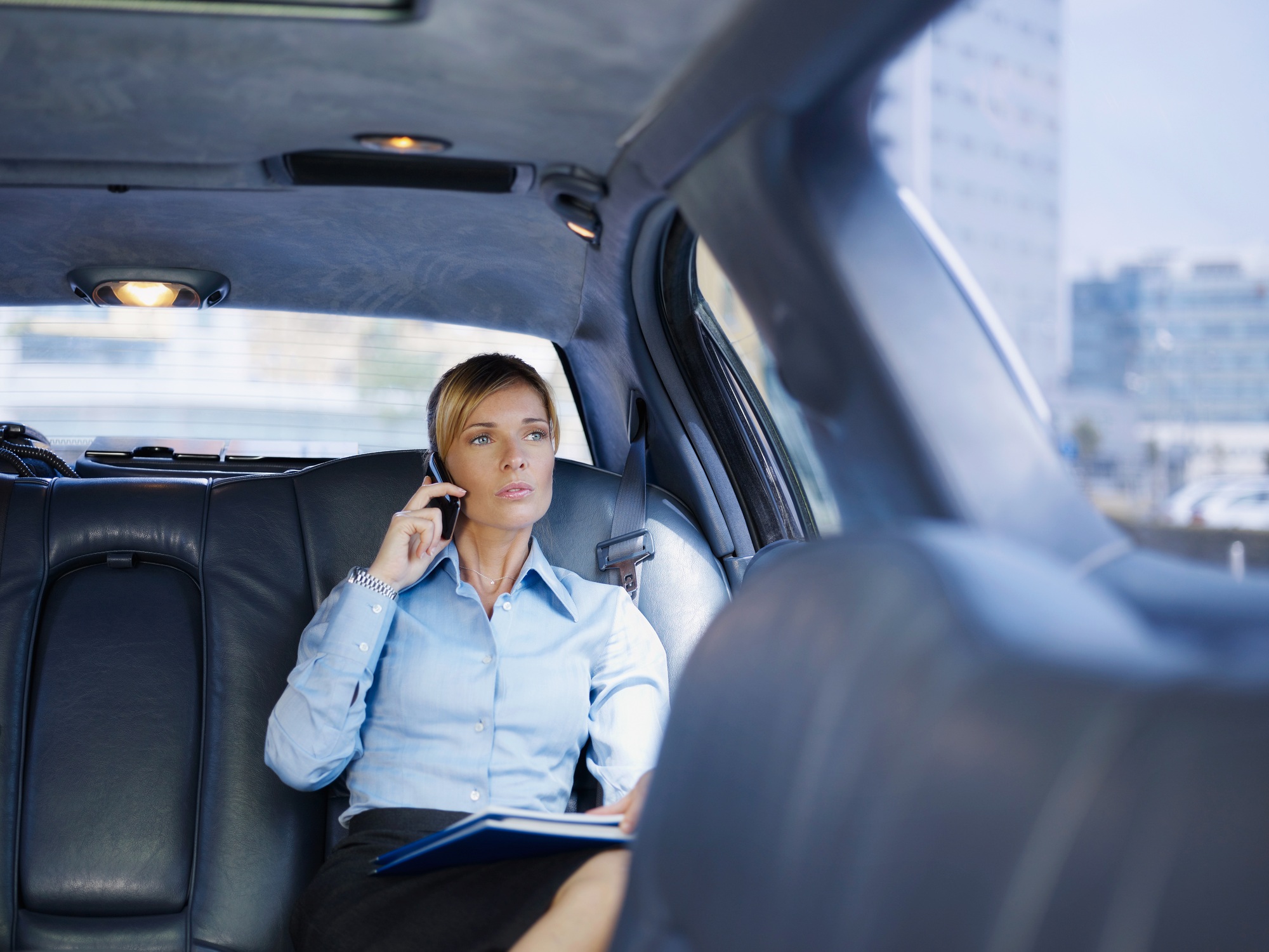 Business Woman Working In Car