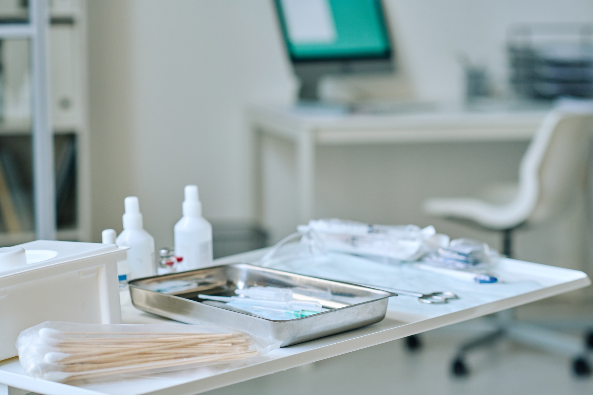 Medical supplies on table at clinic