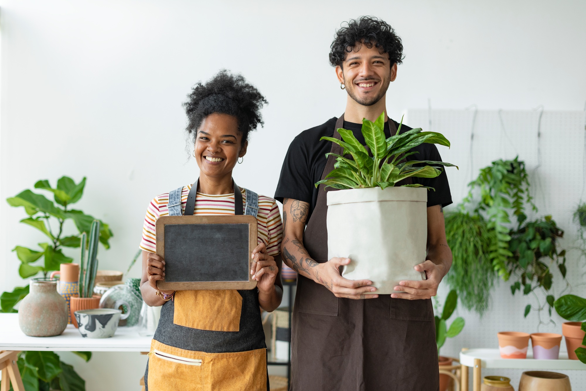 Happy couple small business owners