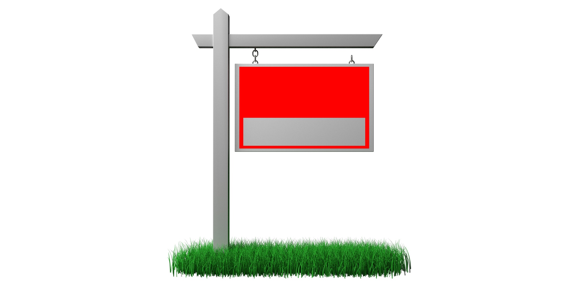 Real estate sign mockup on grass red color isolated on white, copy space. 3d illustration