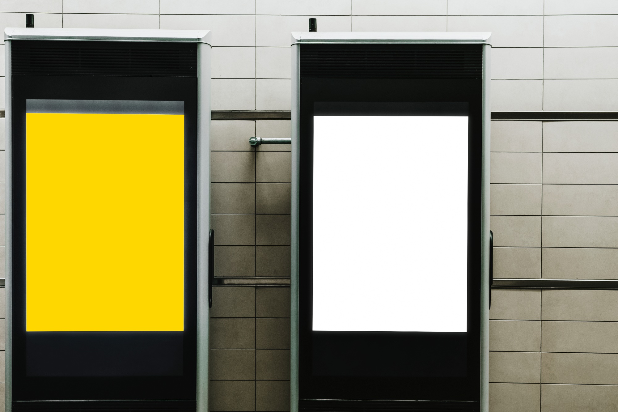 Blank advertising board in a station