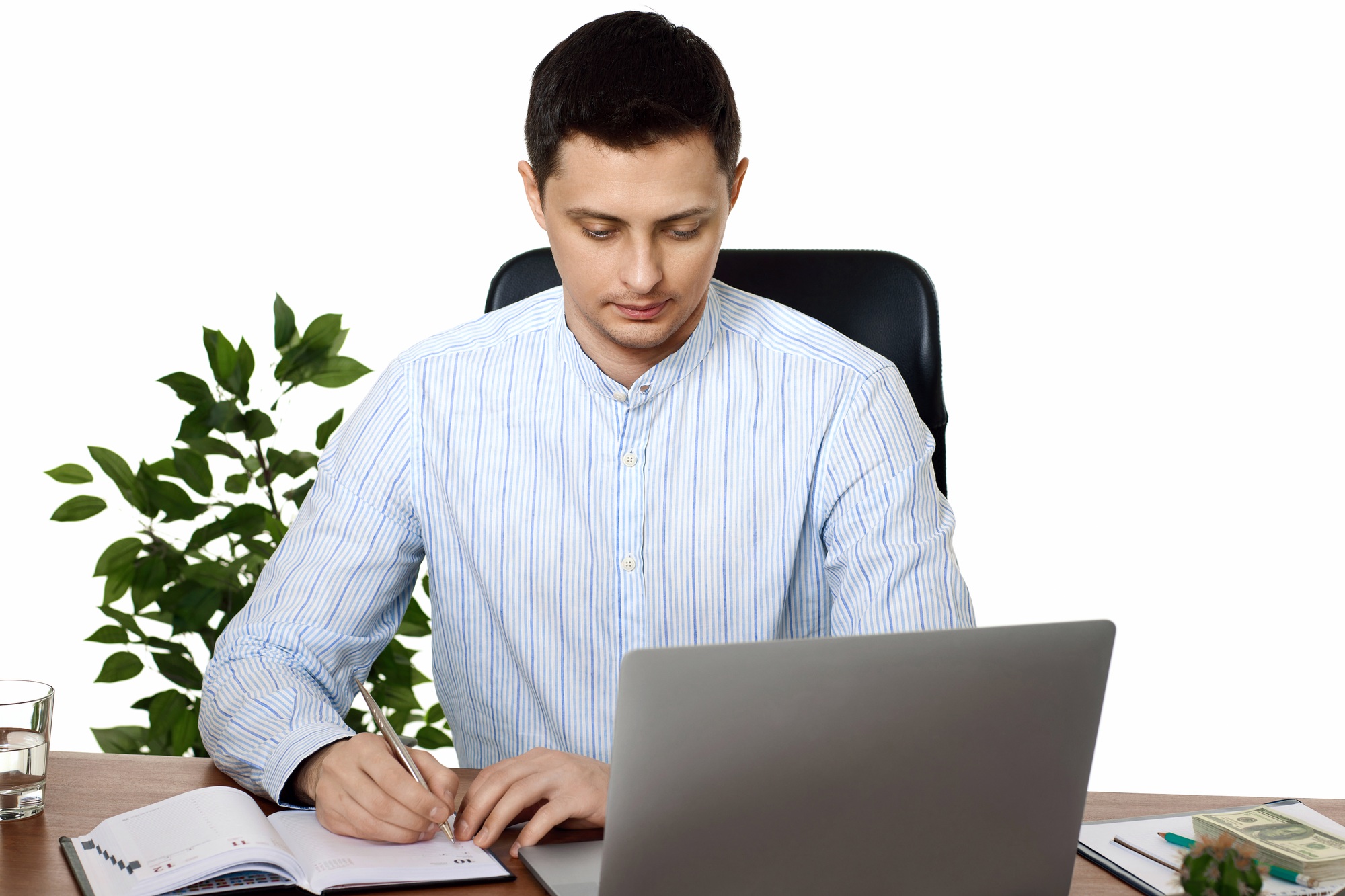 businessman taking notes, doing market research working