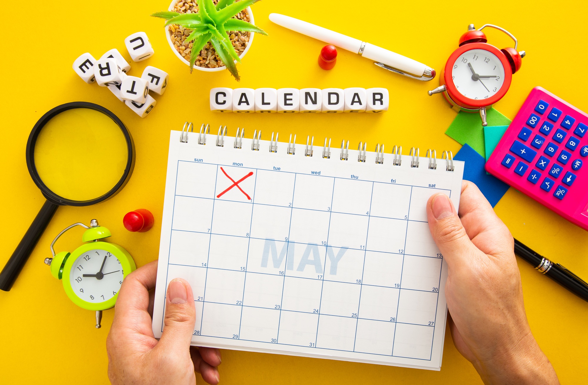 Calendar showing on 1st of May. Labour Day