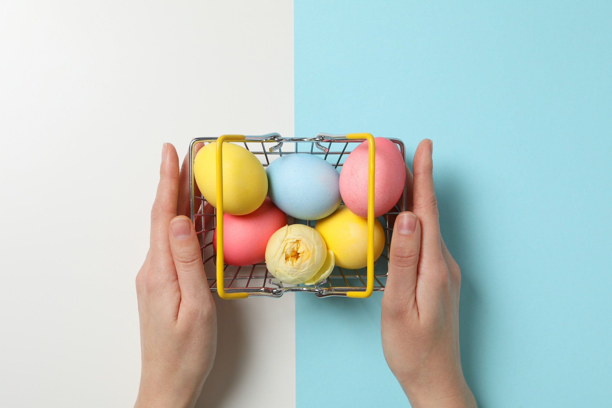 Concept of Easter shopping, holidays shopping concept, top view
