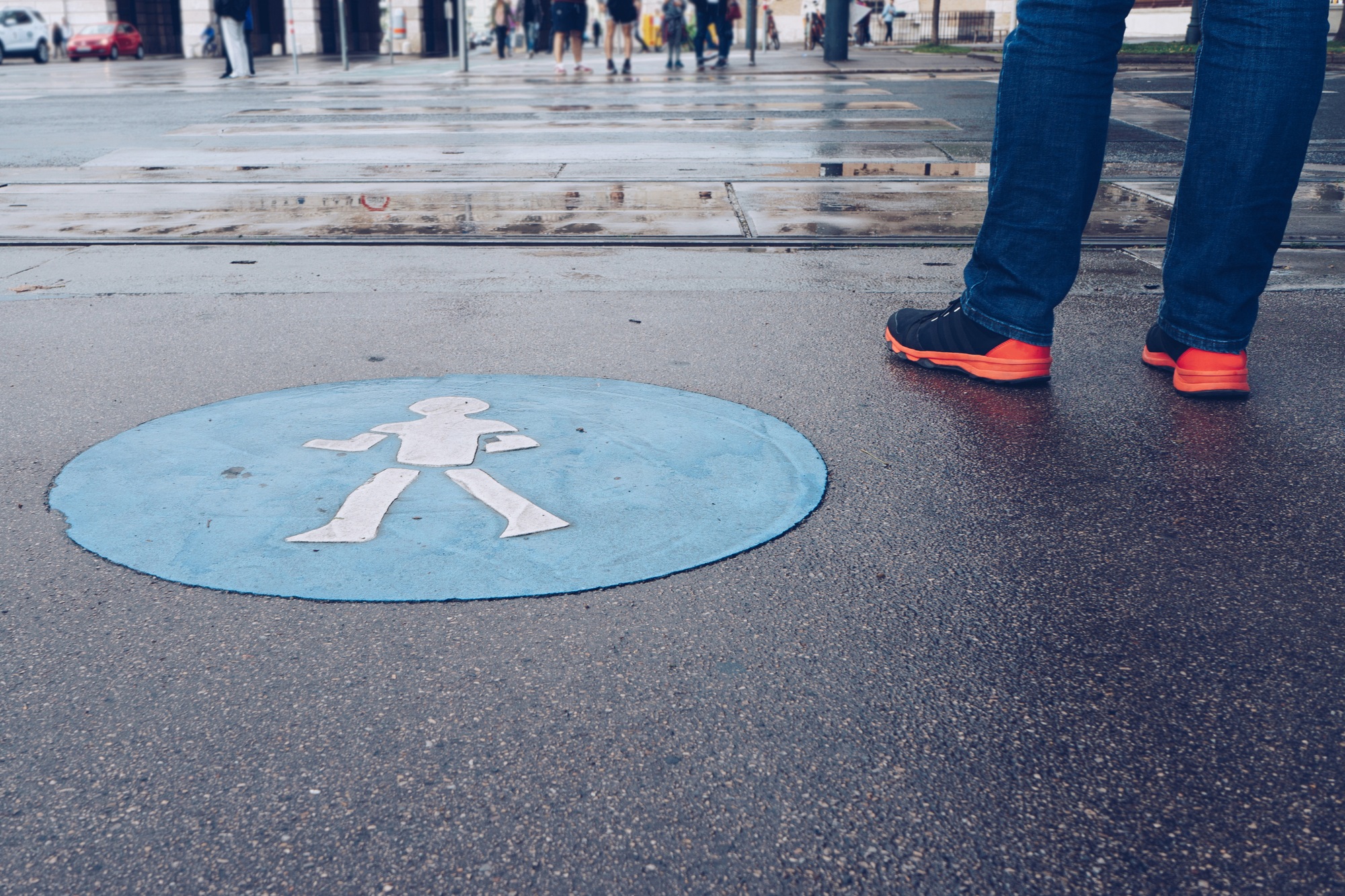 Pedestrian crossing the street , Vienna, Austria