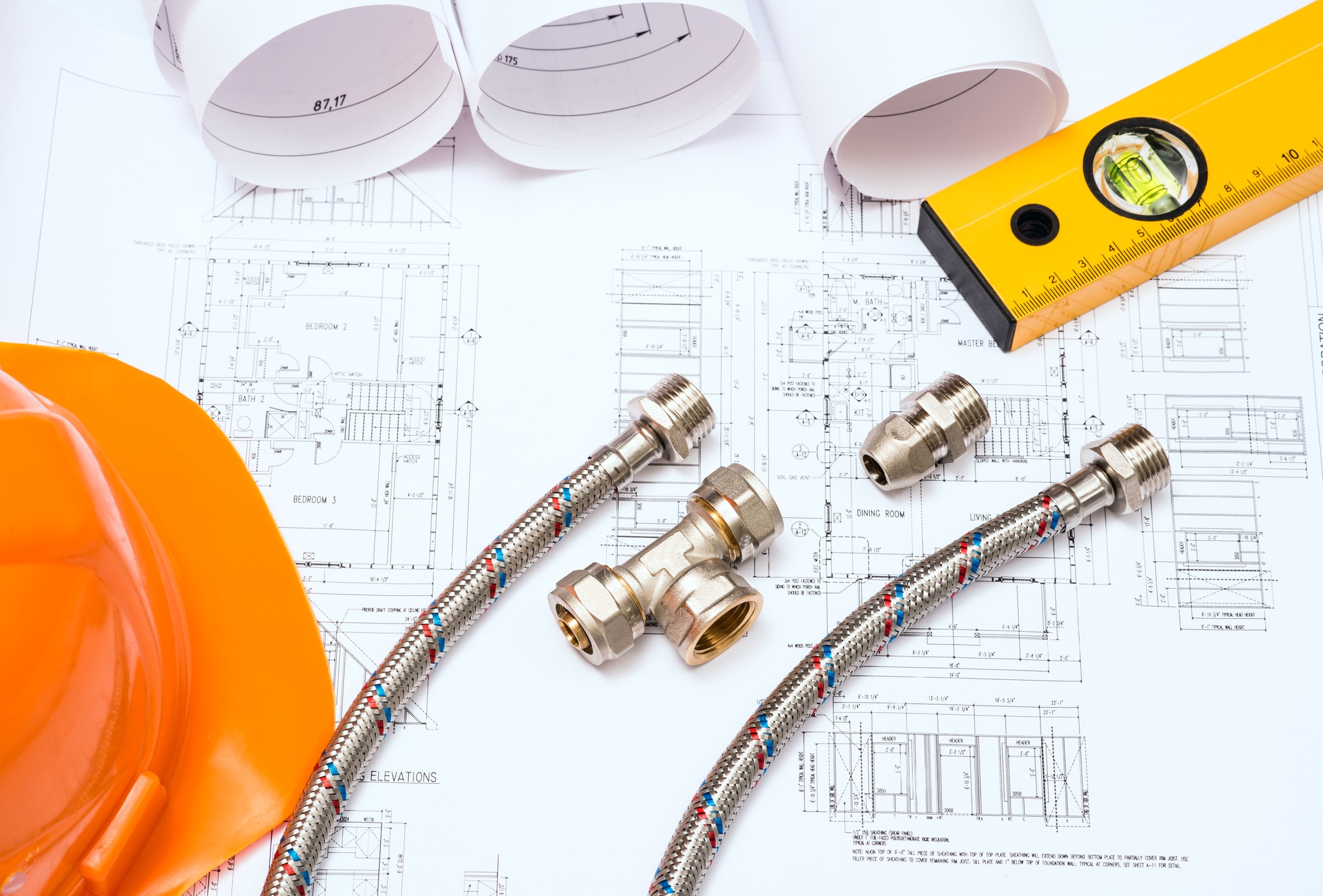 plumbing and drawings, construction still life