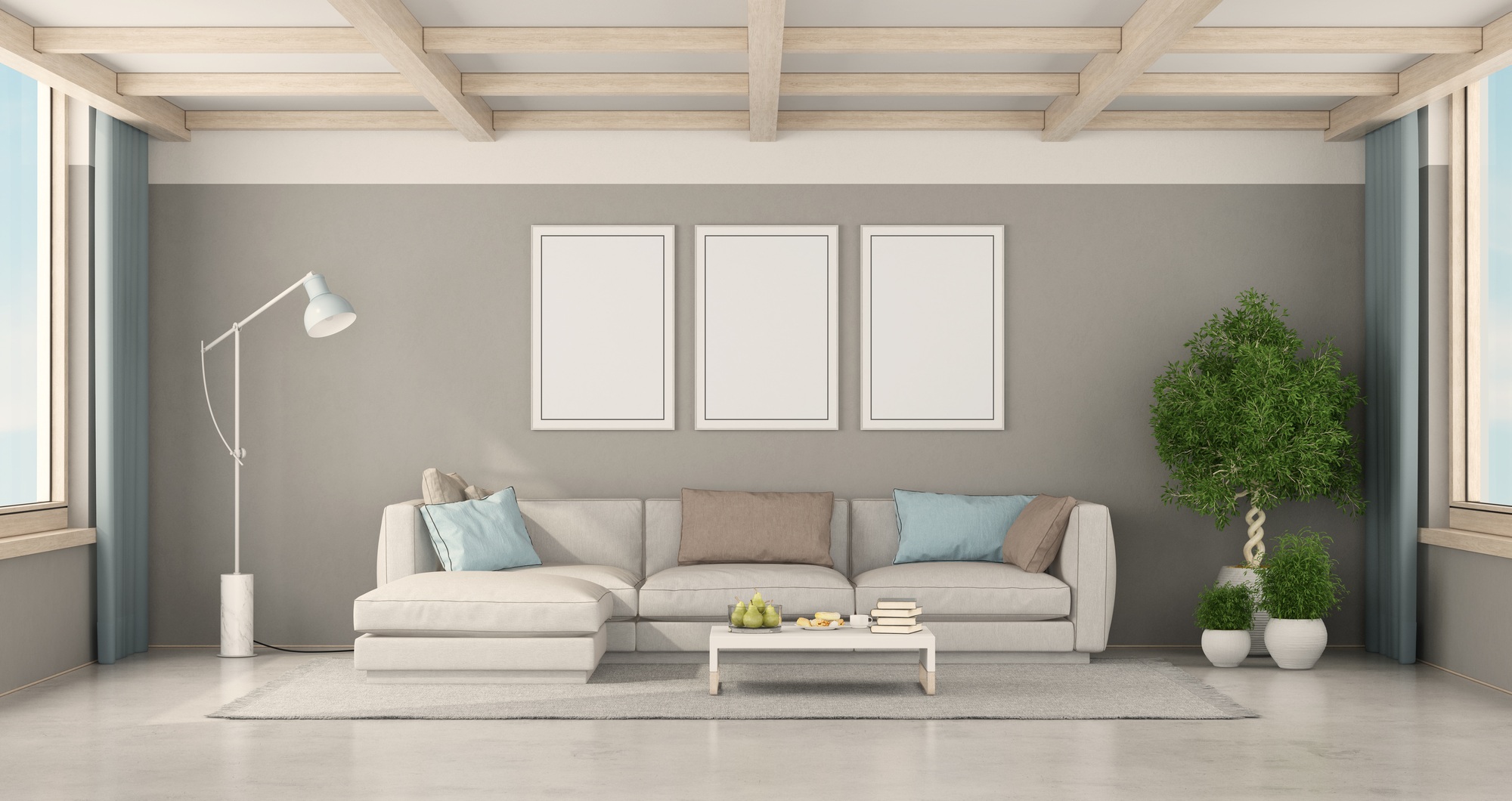 Poster mockup in a minimalist living room