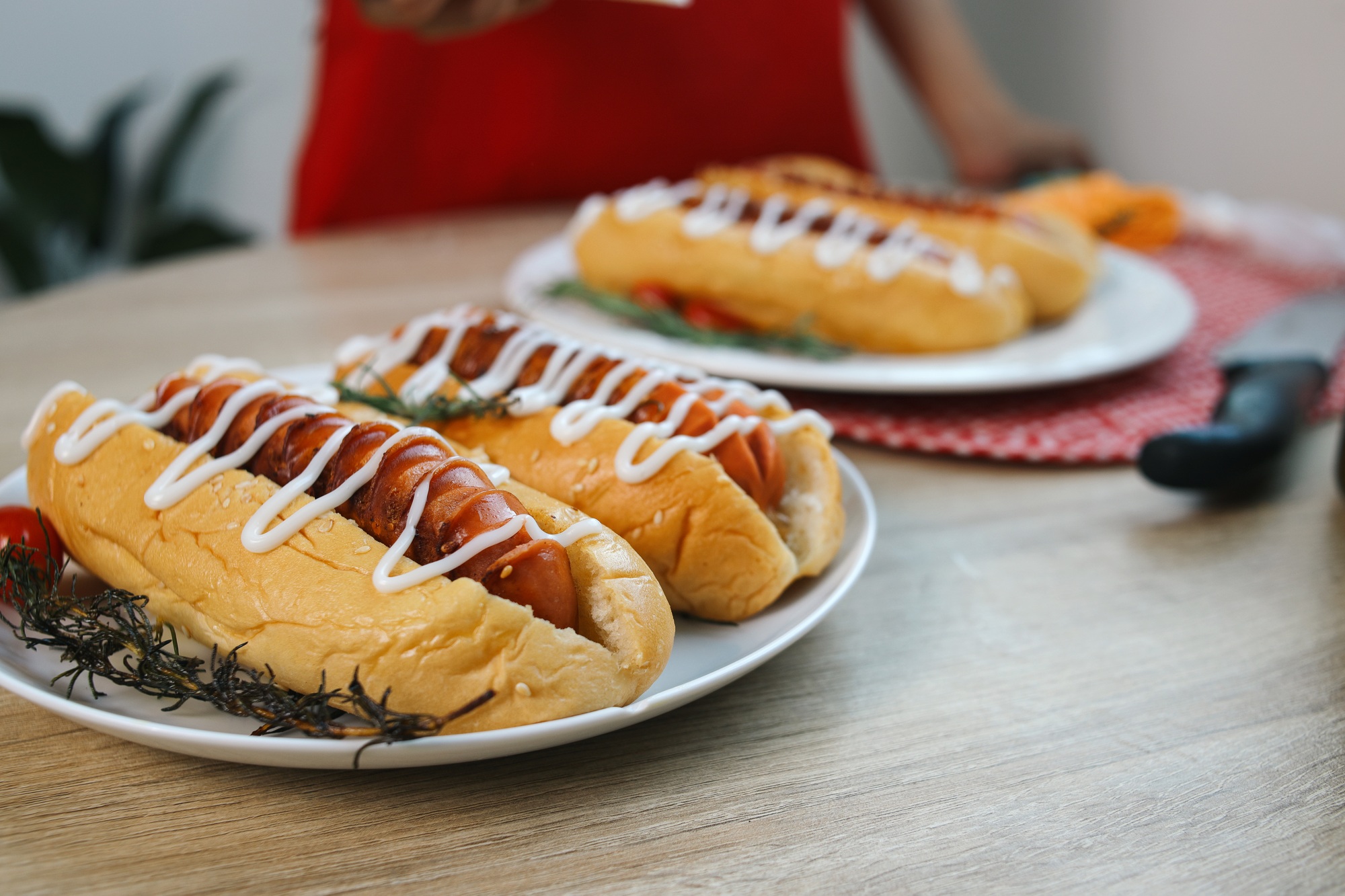 Selective Focus Hotdogs Topped With Mayonnaise