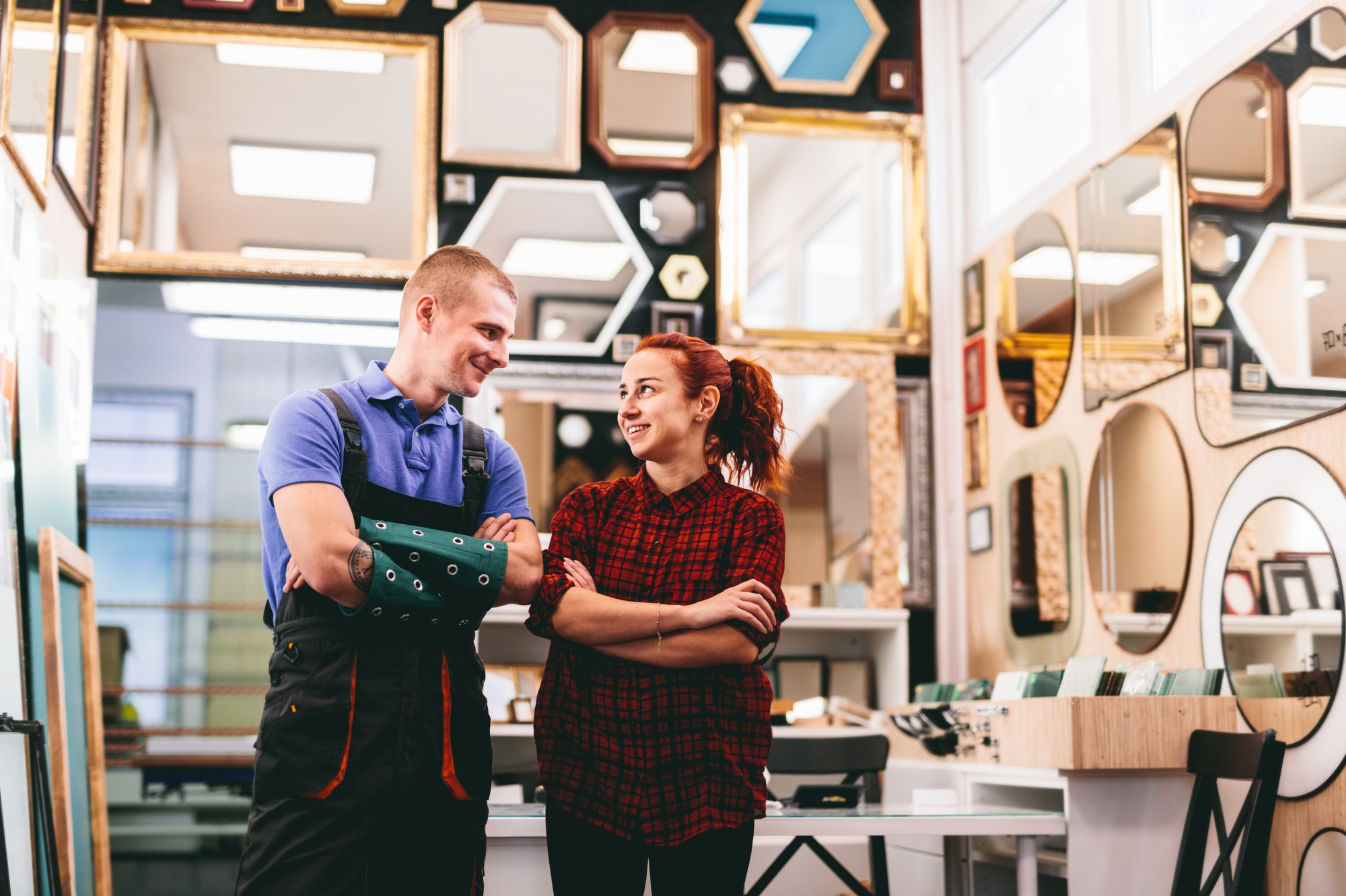 Small business owners portrait. A local mirror shop