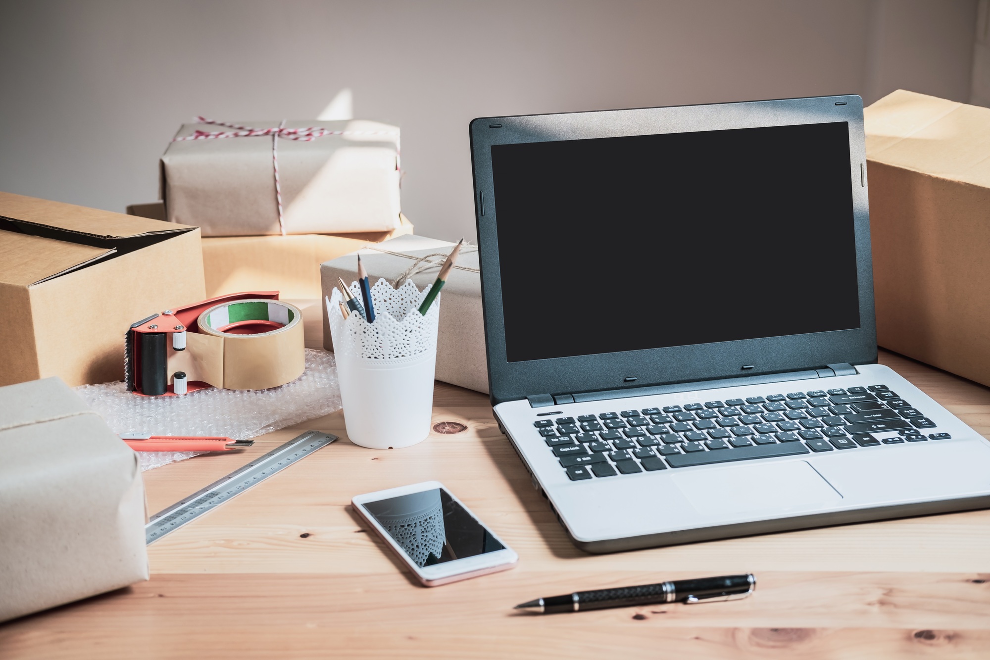 Startup small business entrepreneur desk at home, Online business and delivery concept