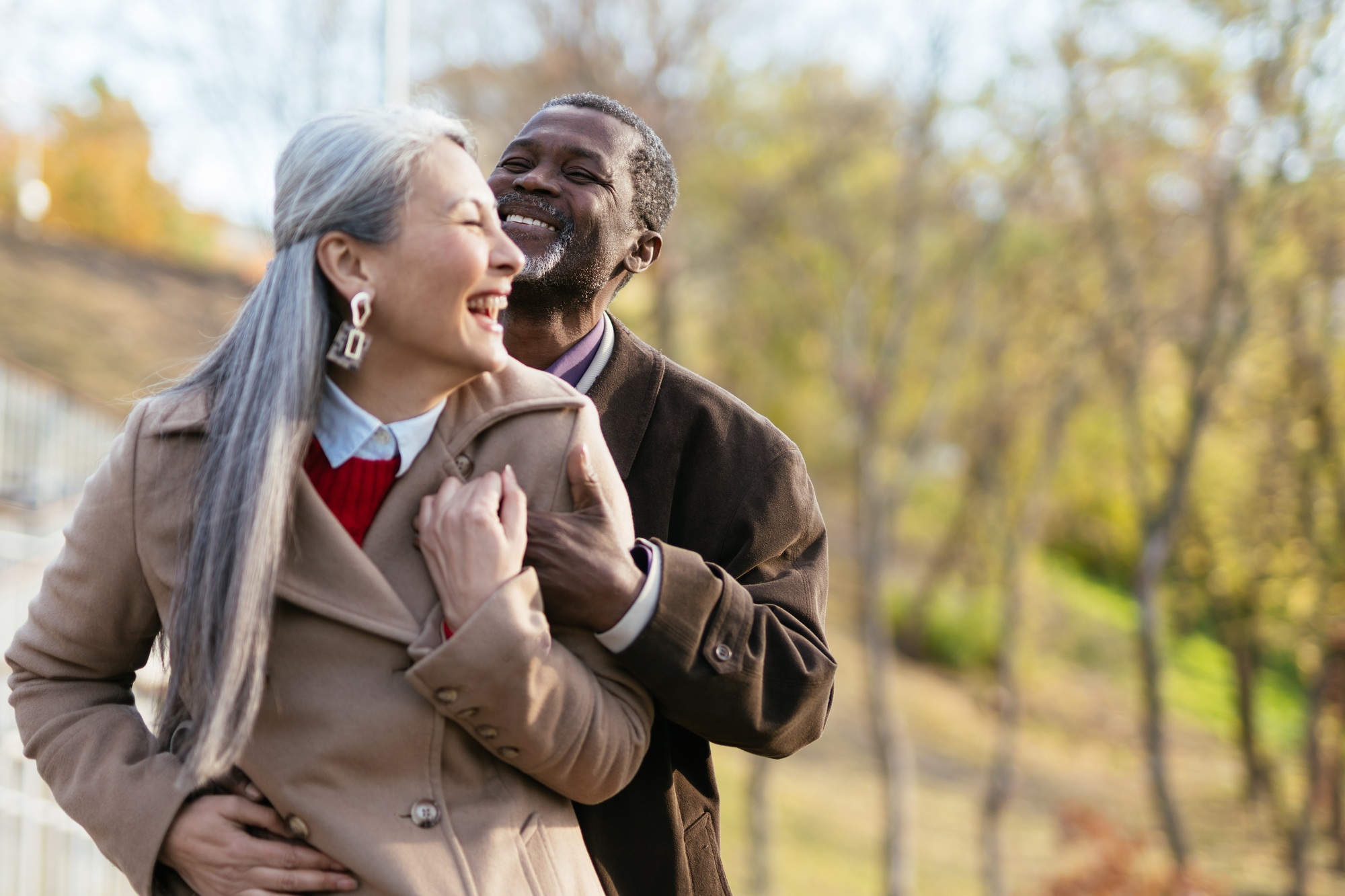 Storytelling image of a multiethnic senior couple in love