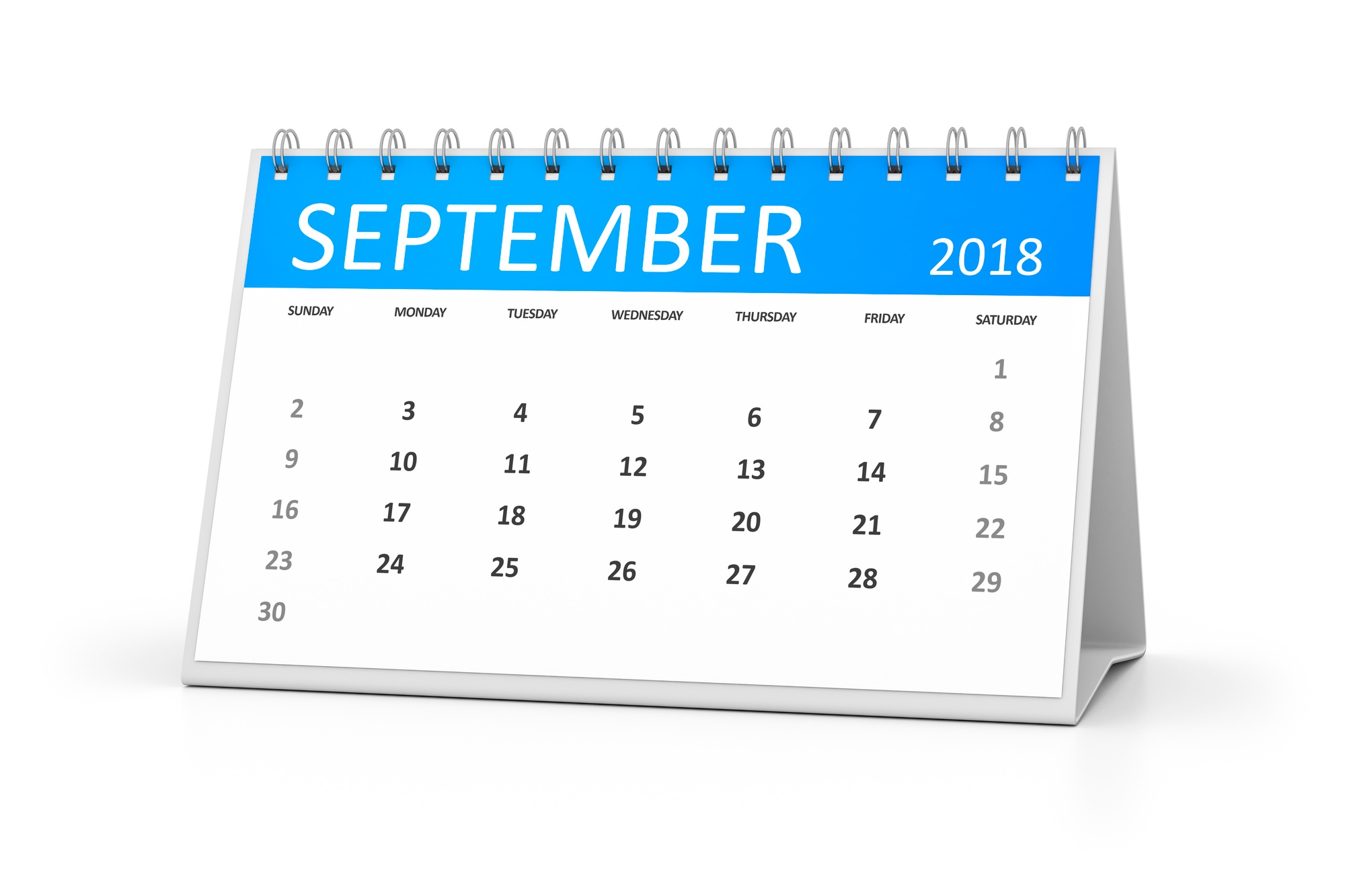 table calendar 2018 september