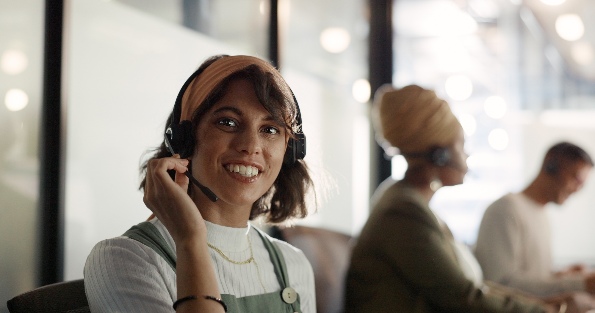 Telemarketing, call center and face of a woman in customer service, crm consulting and online suppo