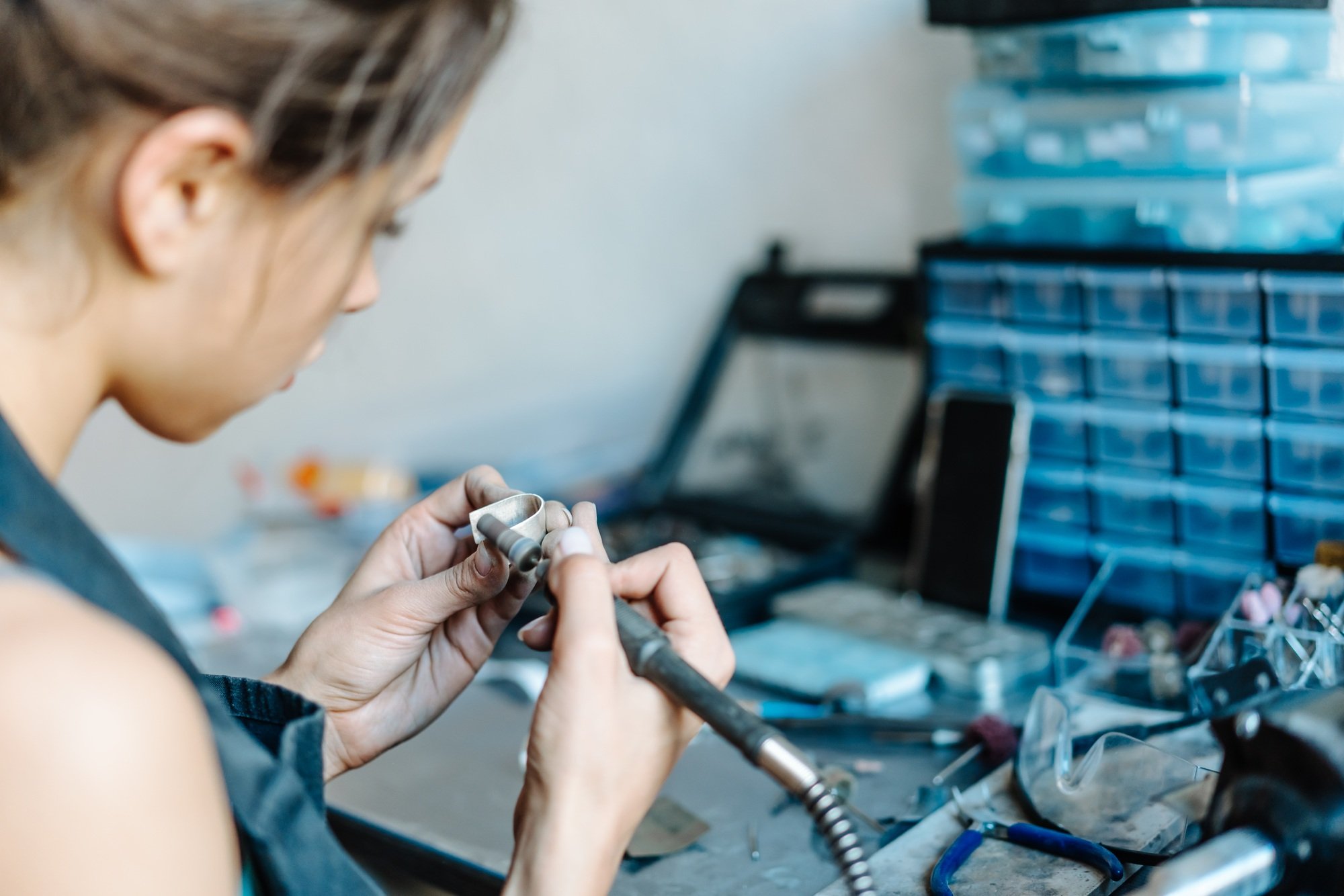 The girl is engaged in jewelry business