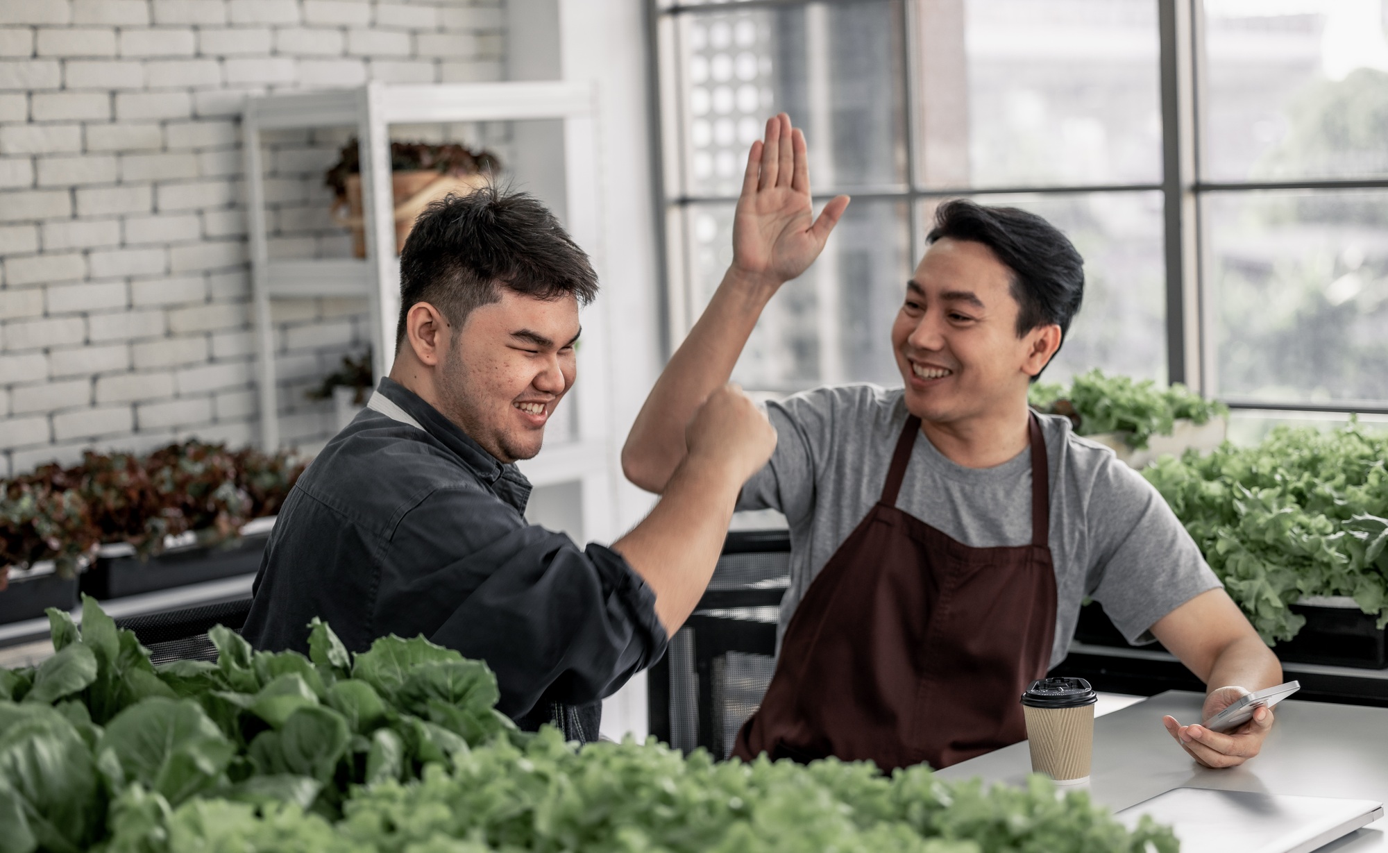 Veggie vendor and team rejoice in phone orders, promising income boost and chance for extra sales