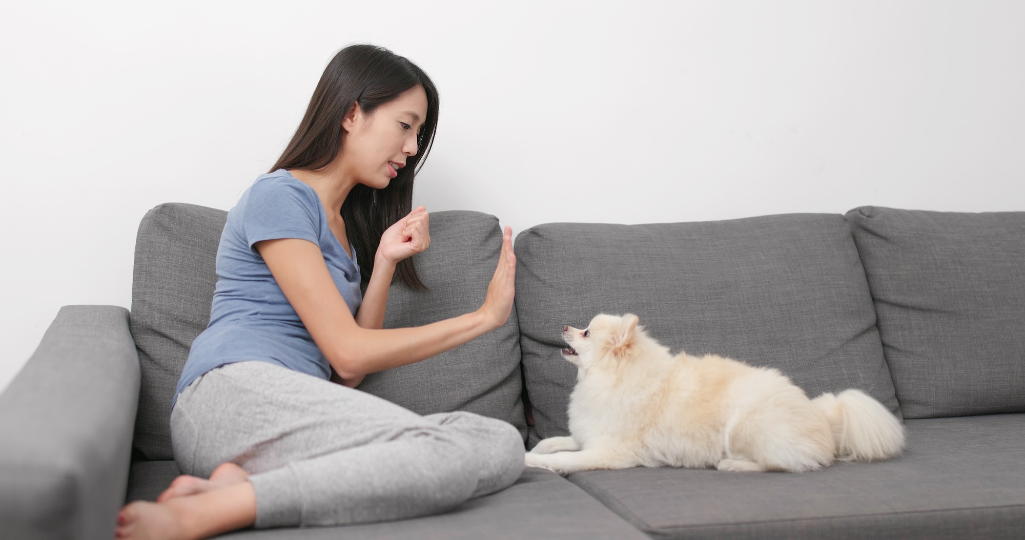 Woman training her dog