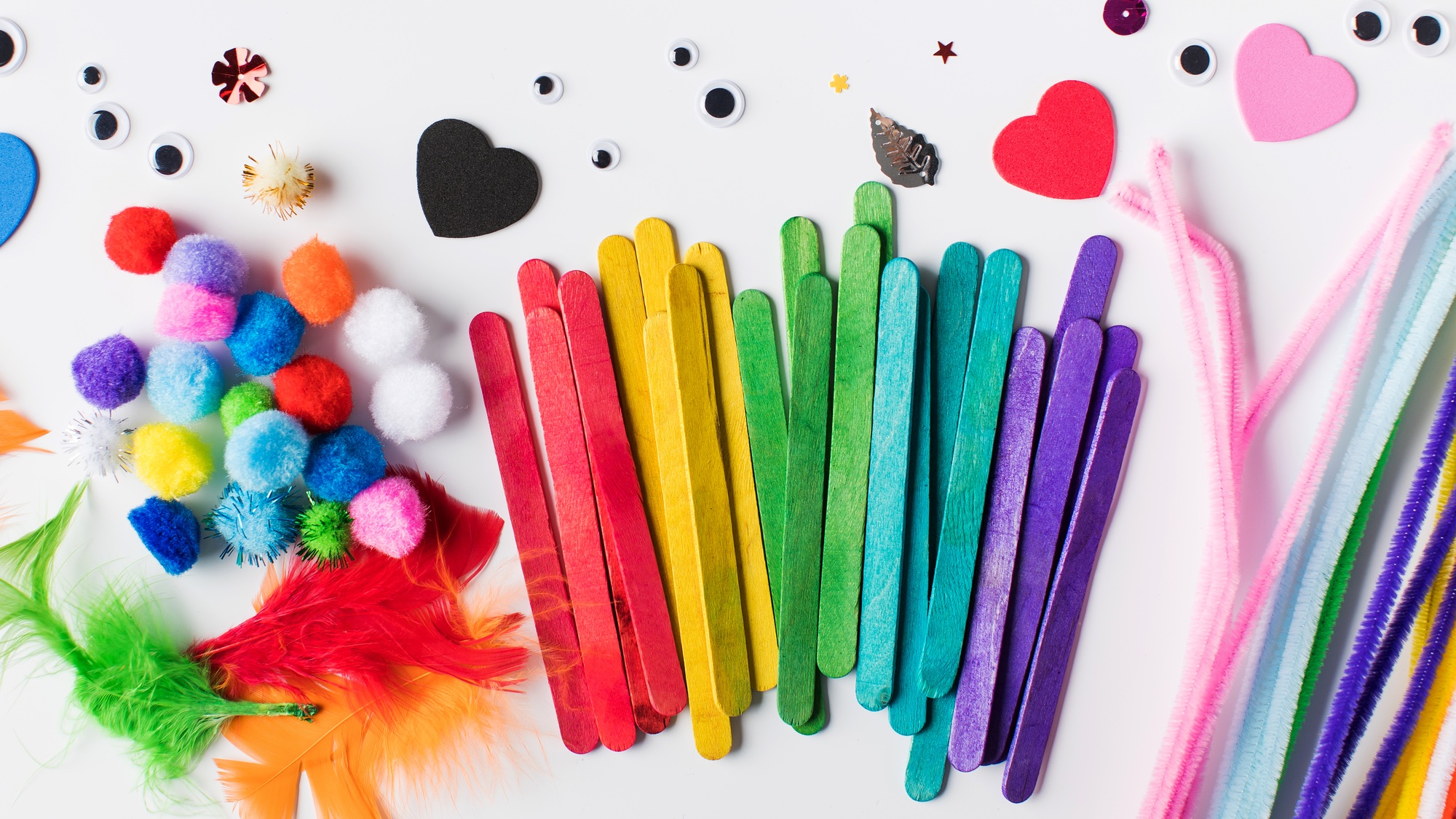 A set of various and colorful materials for children's crafts. Children's craft