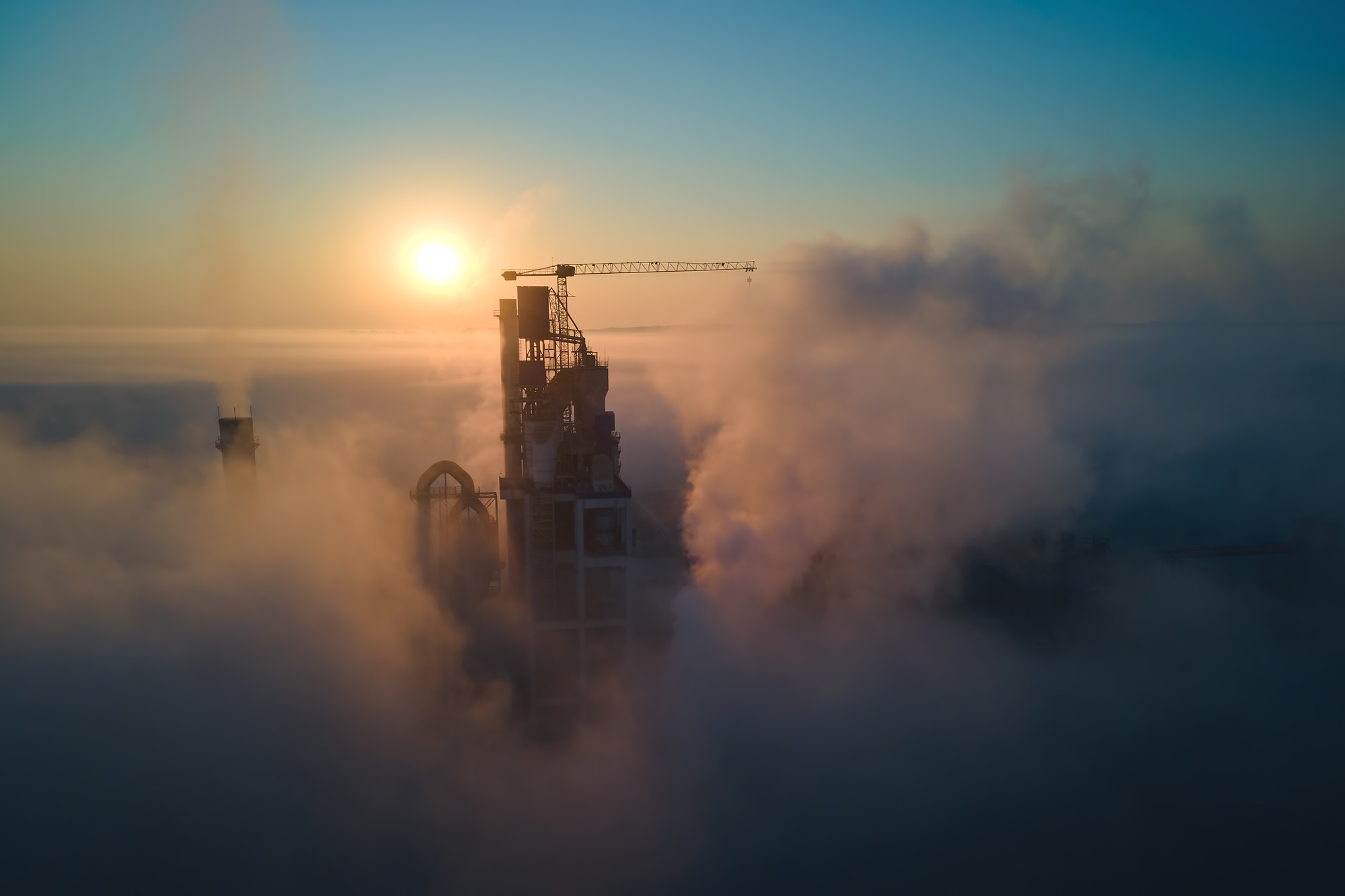 Aerial view of cement factory with high concrete plant