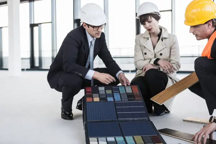 Architects discussing flooring samples