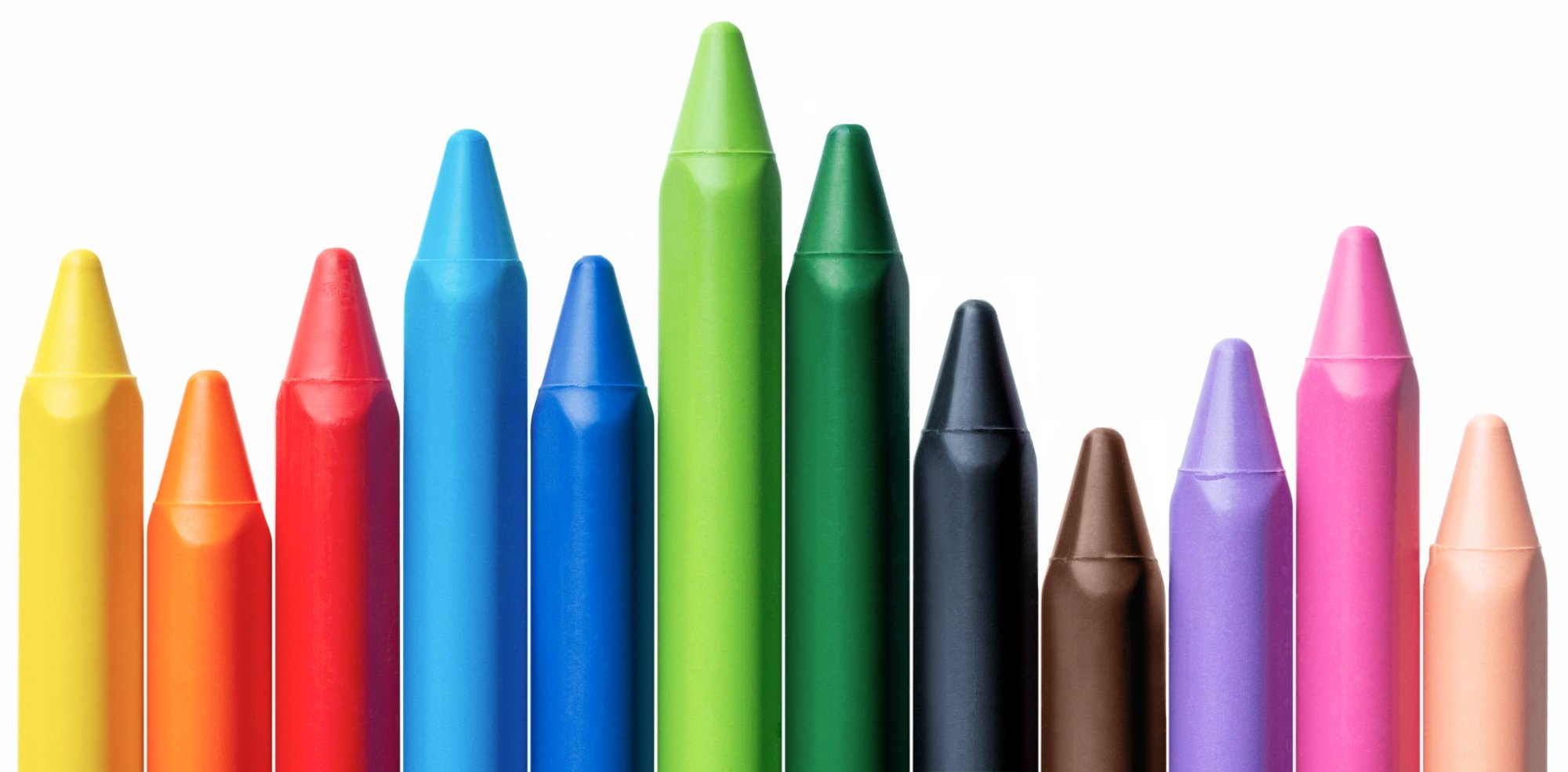 Bar chart, set of bright multicolored crayons