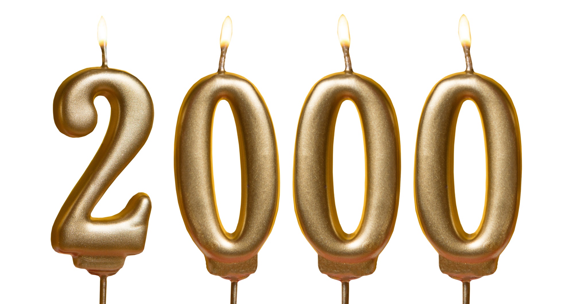 Candles isolate on a white background. Anniversary 2000. Card banner with golden decorative candles.