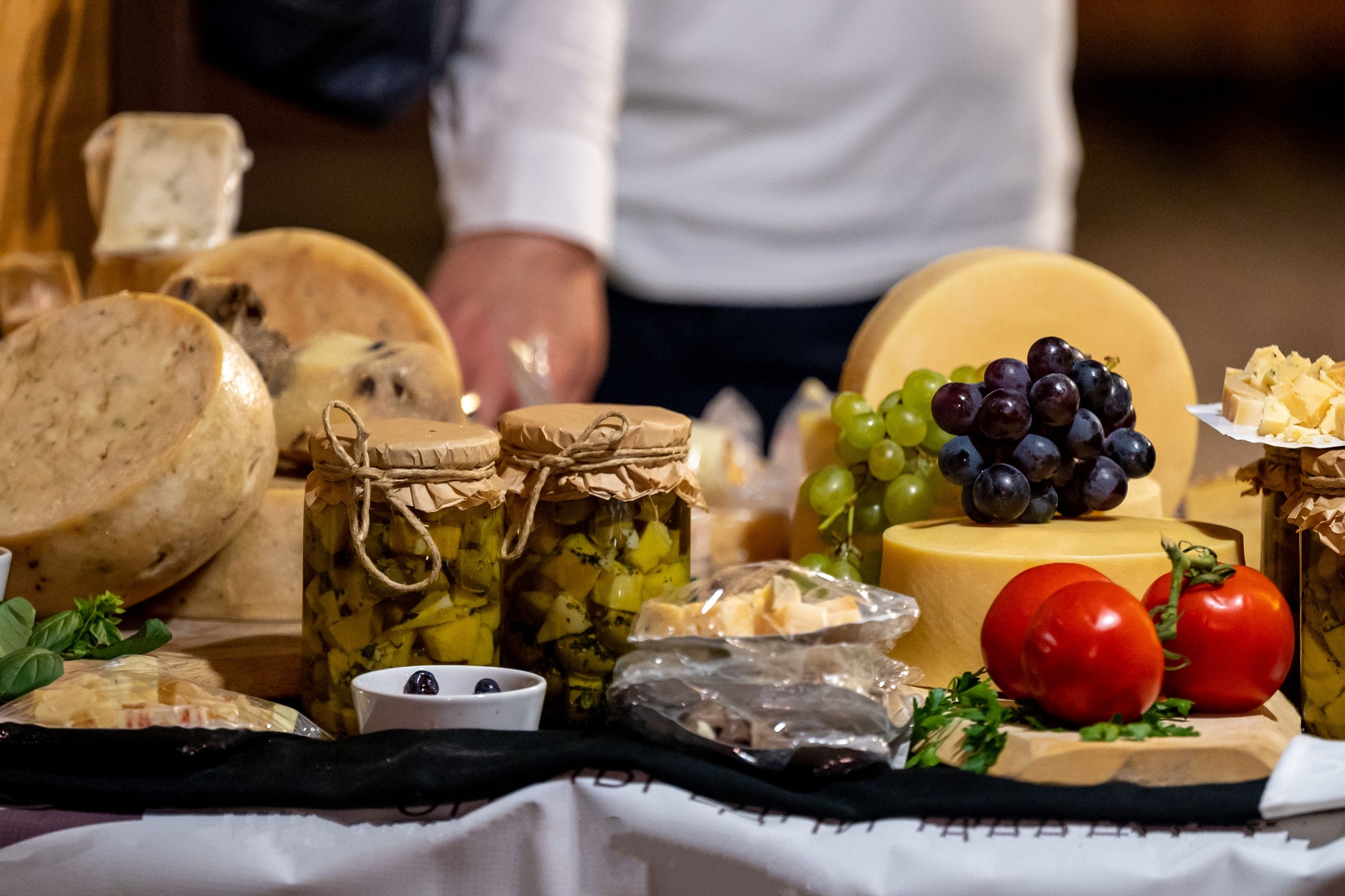 Cheese and charcuterie board with a variety of delicious products