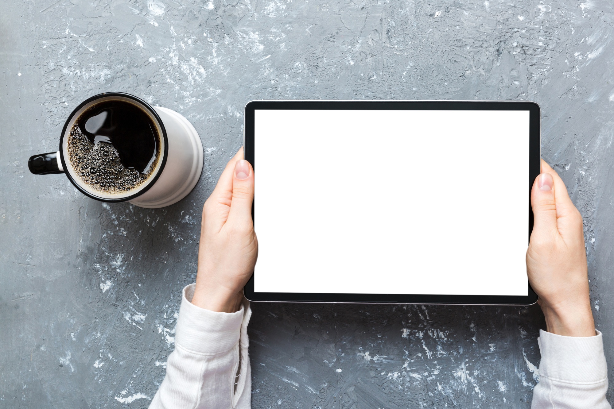 Close up image woman hands holding digital tablet with blank copy space