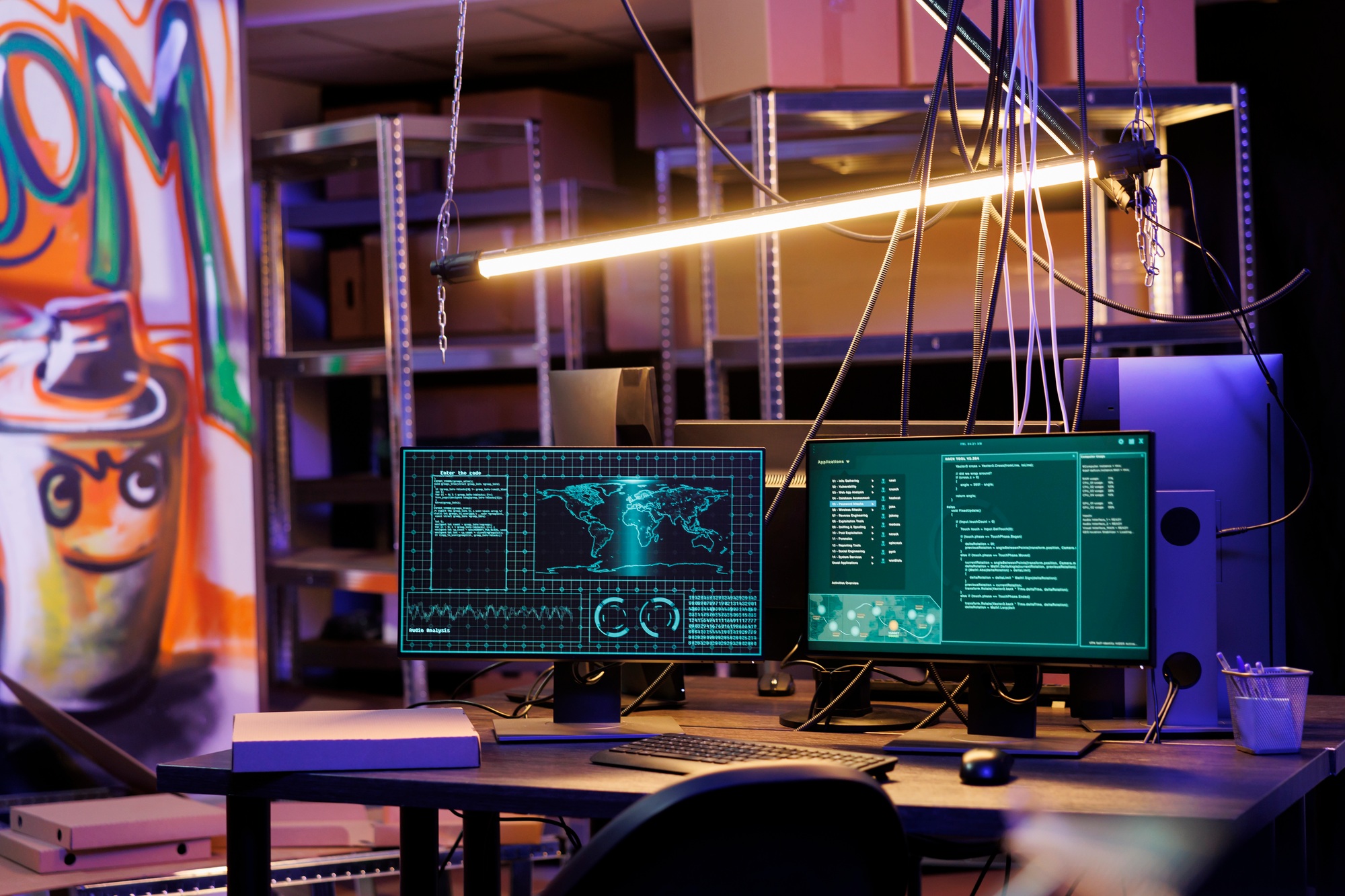 Computer screens displaying ransomware