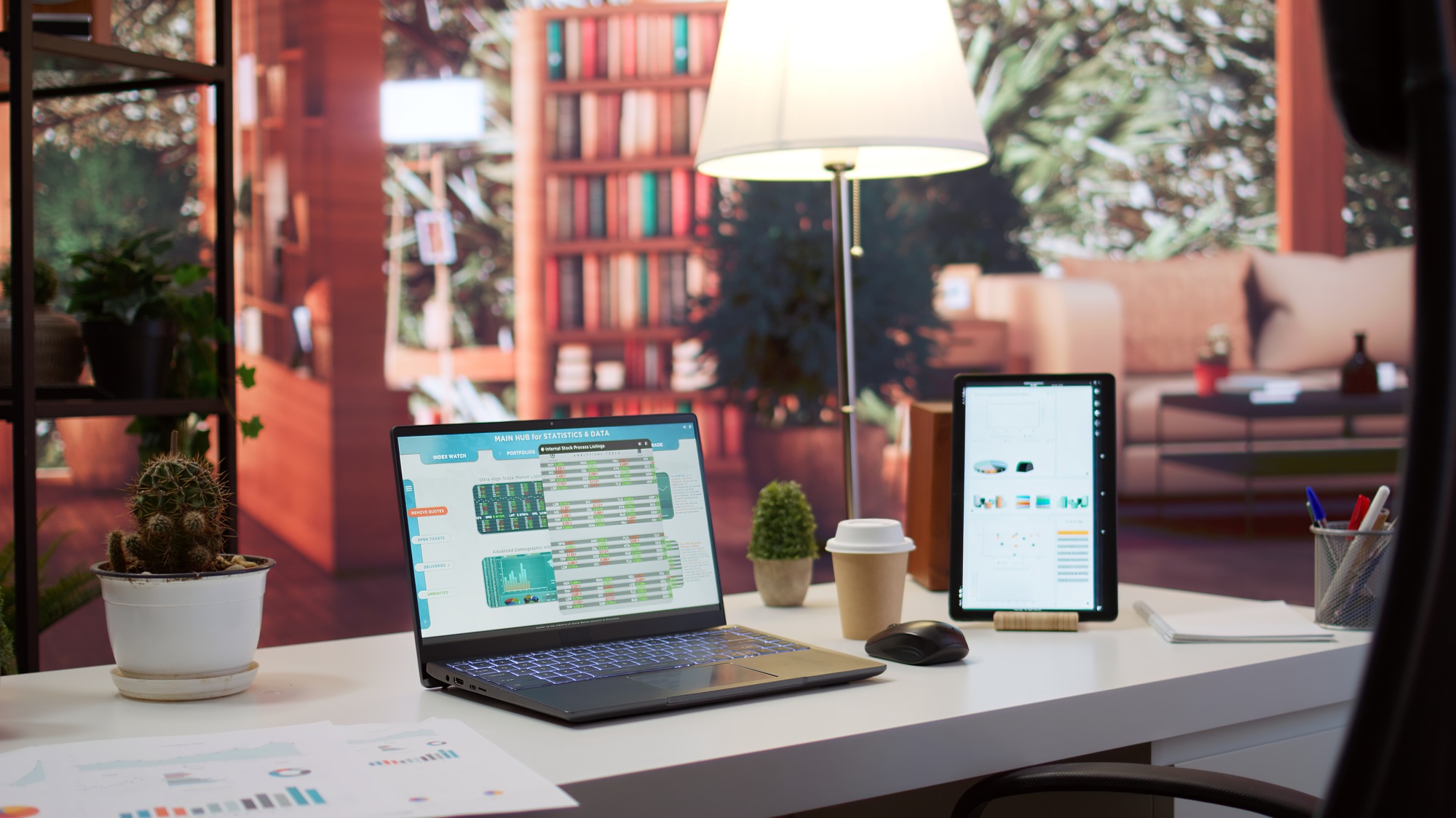 Empty business entrepreneur office setup at home with personal computer