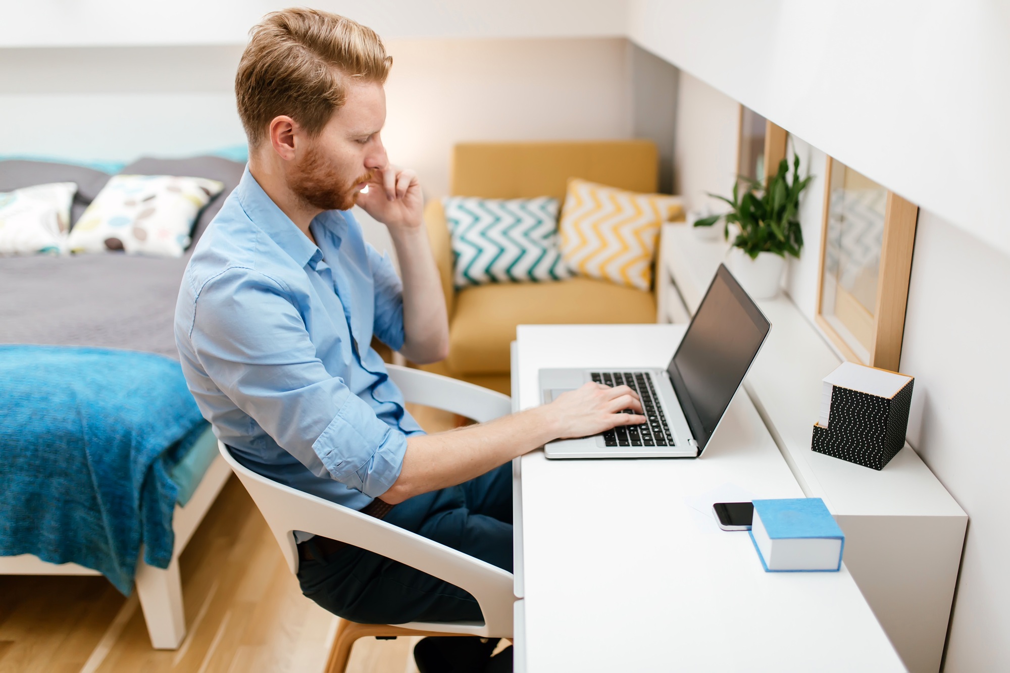 Handsome self-employed business working