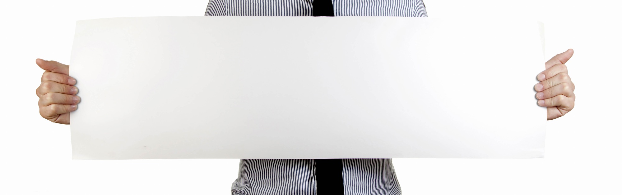 Human hands holding blank advertising card