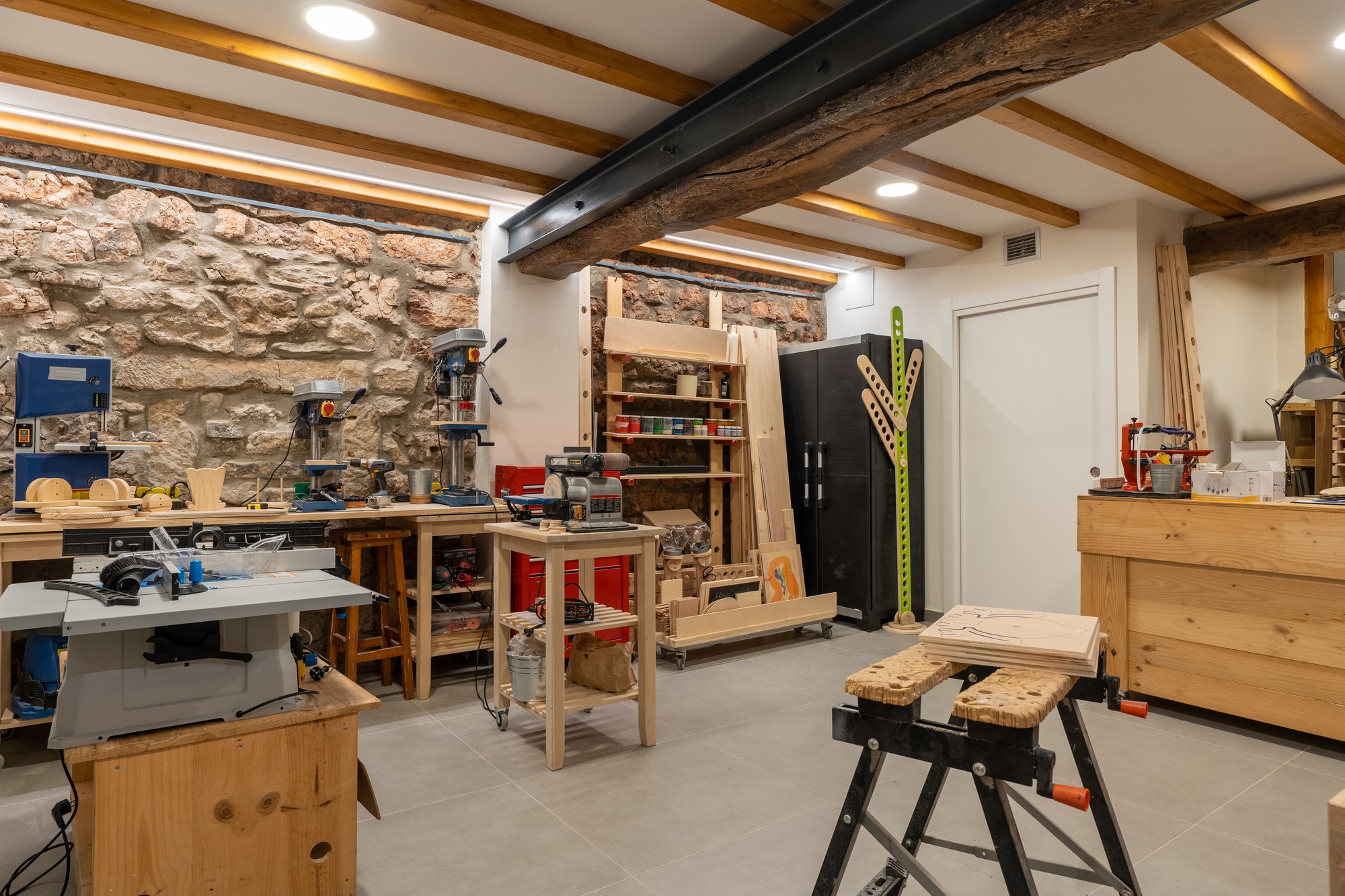 Interior space of a screen printing studio with no people