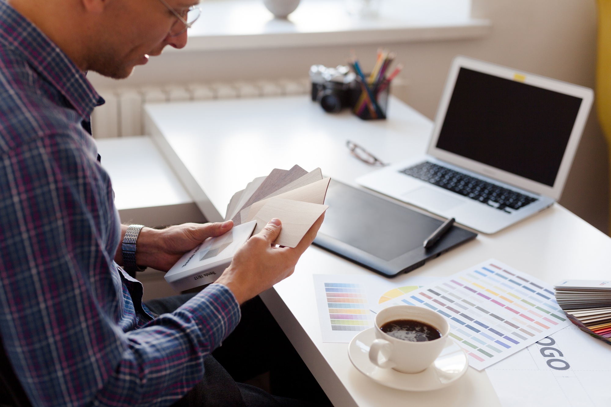 Man with color templates