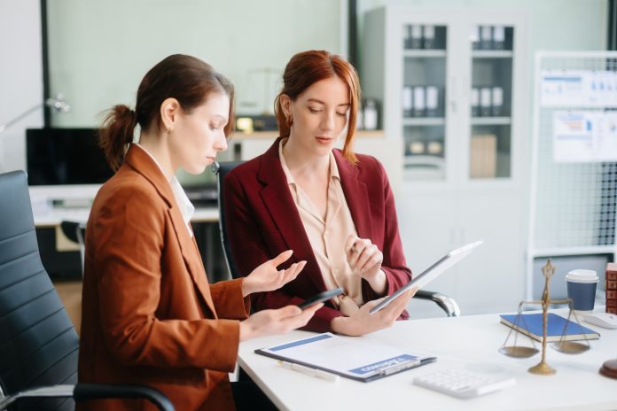 Modern lawyer office a professional discussion, legal documents,