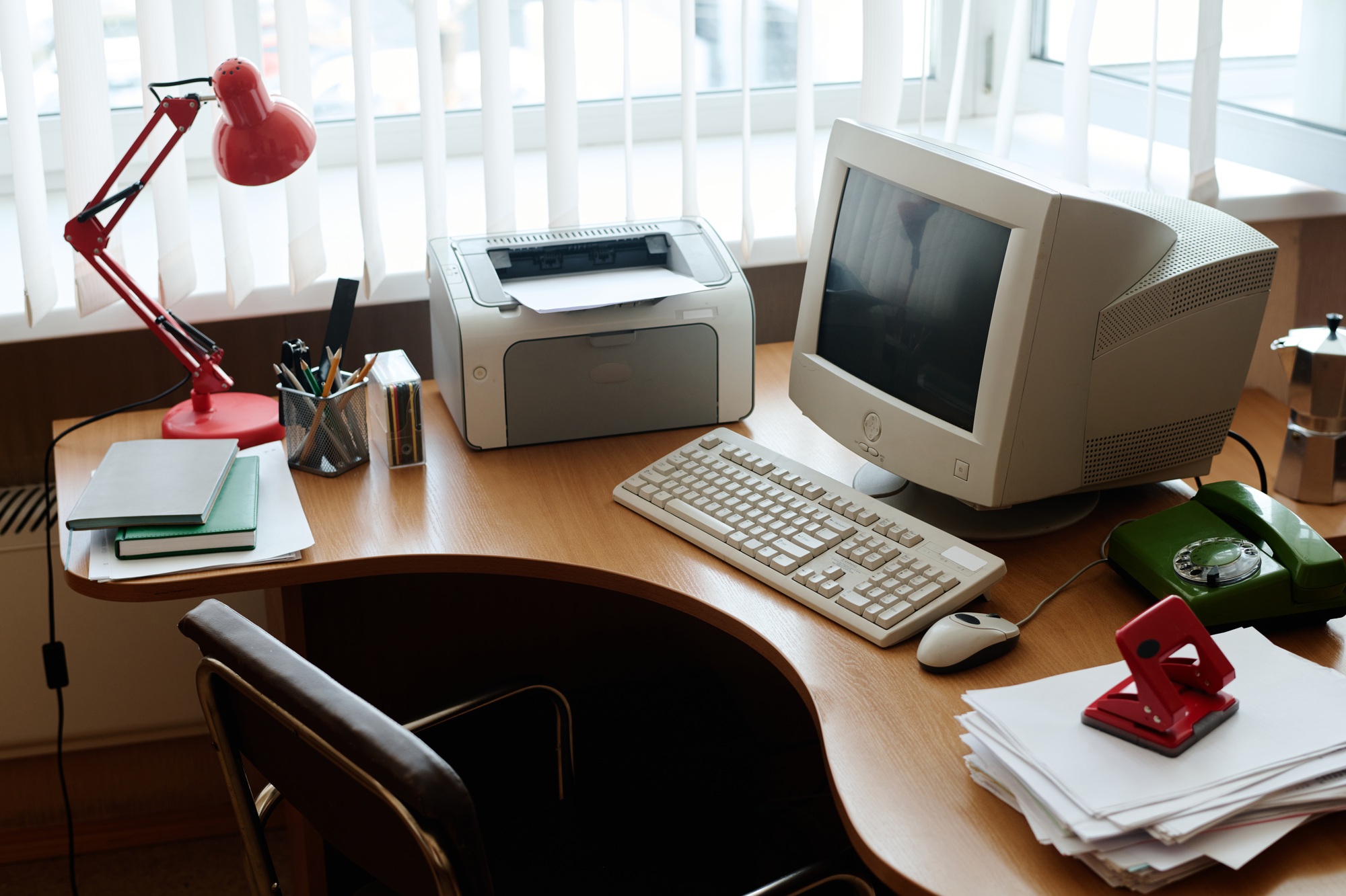 Modern Office Desk with Computer and Supplies