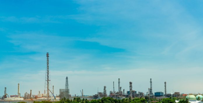 Oil refinery or petroleum refinery plant. Power and energy industry. Oil and gas production plant.