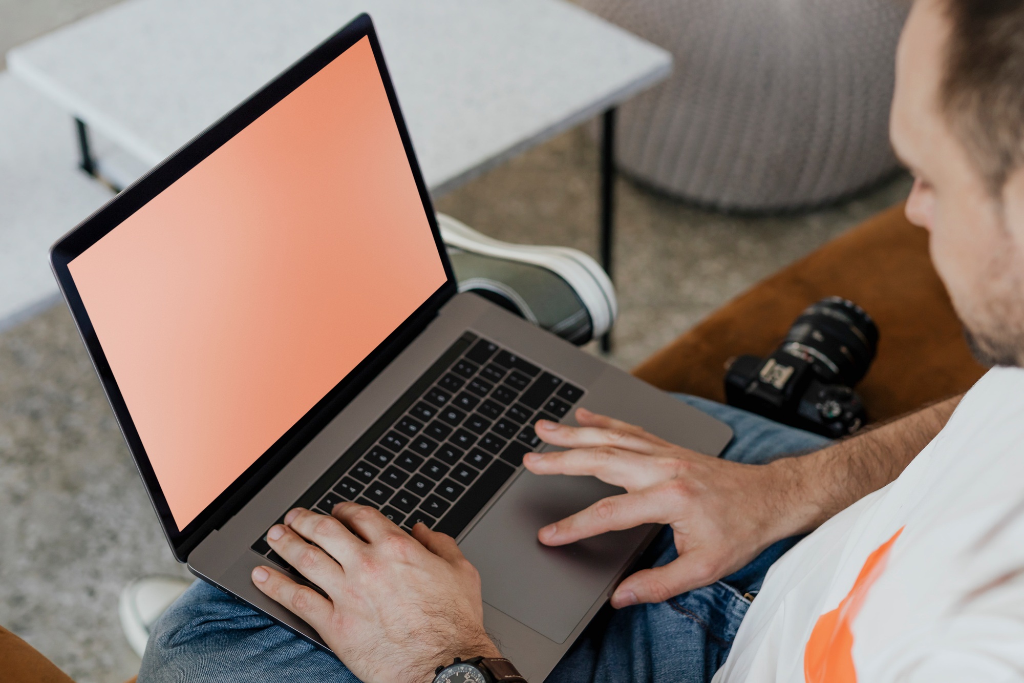 Photographer on laptop mockup