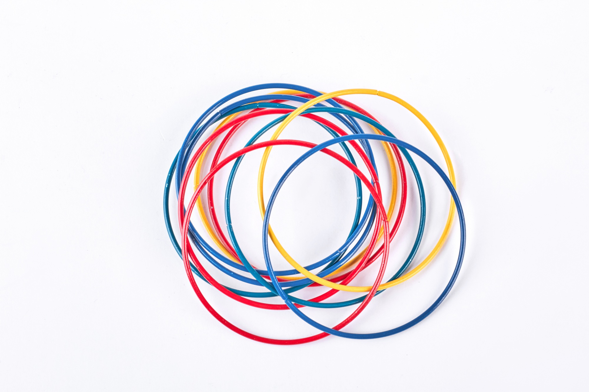 Set of colored bracelets, top view