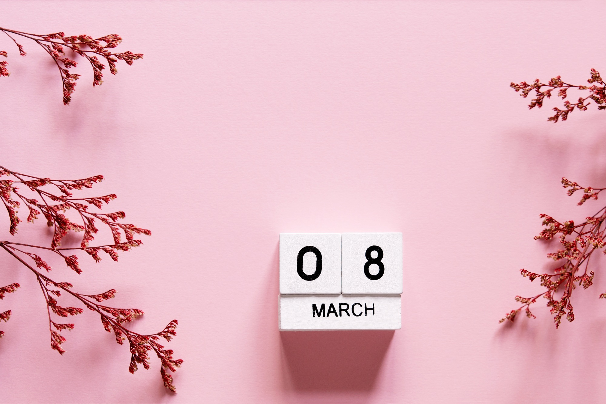 Women's Day. March 8 tree calendar, International Women's Day, cubes with numbers