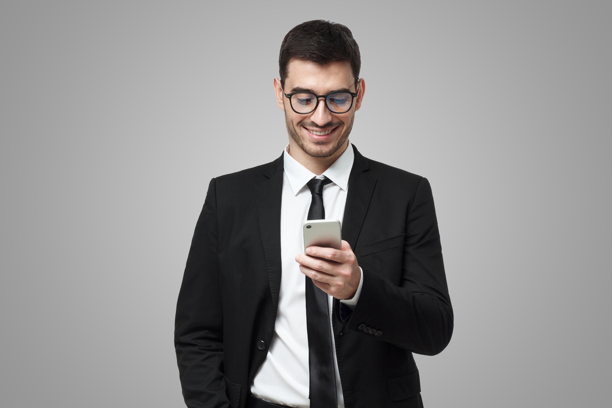 Young ceo, chief officer takes a look at financial report via phone app online