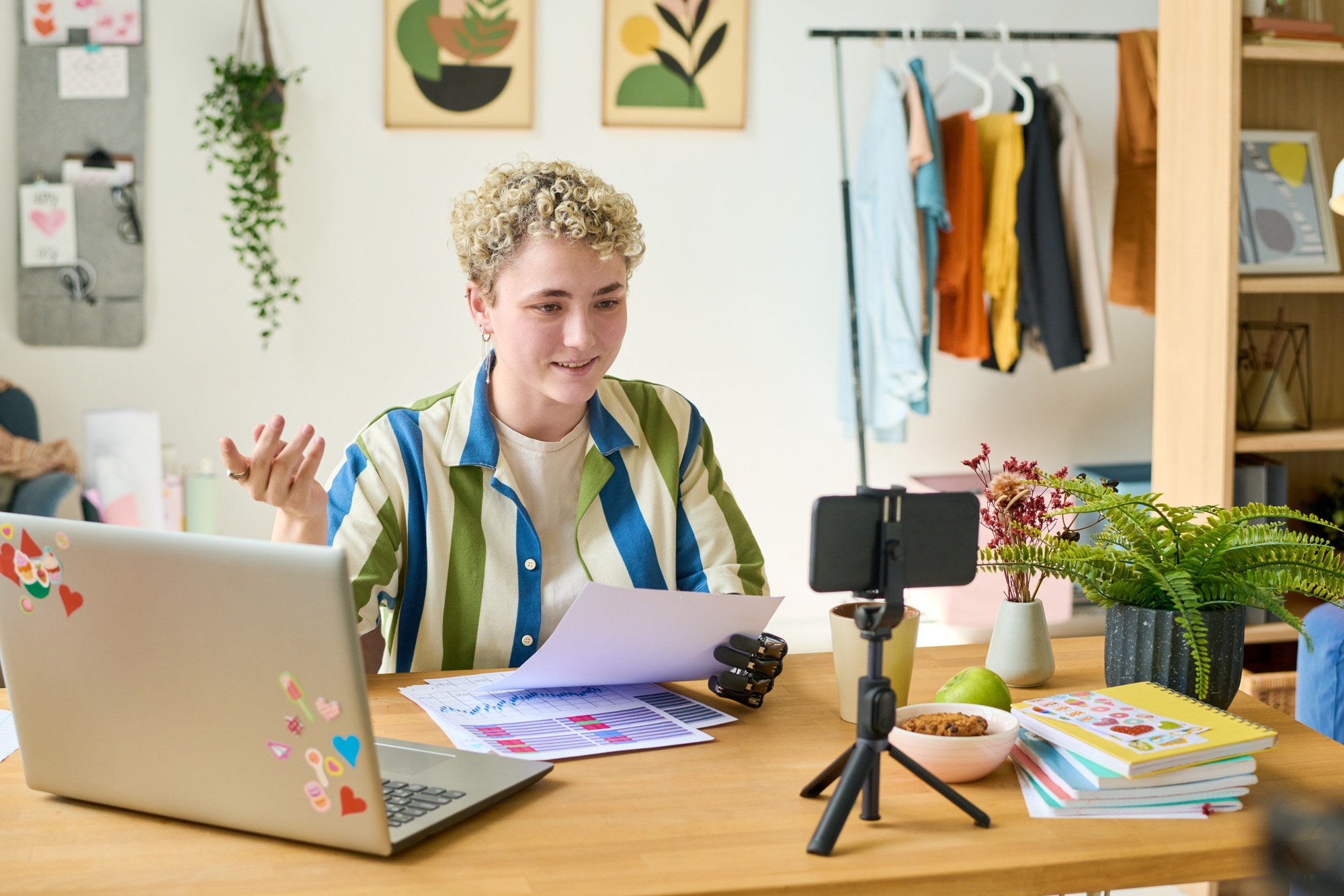 Young successful self employed female with disability giving online training