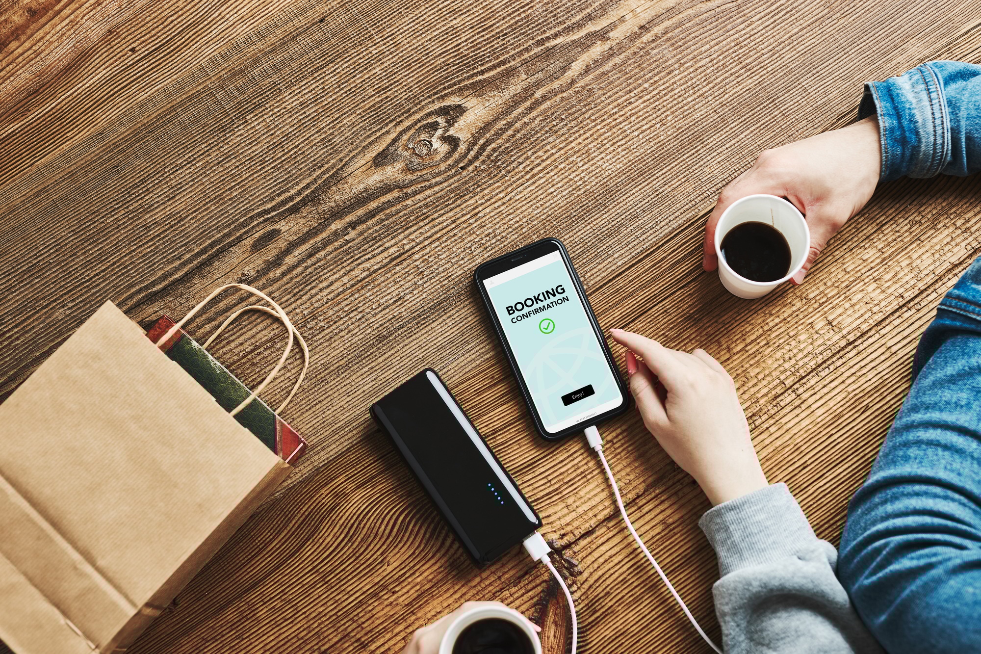 Booking online. Paying for reservation. Order service online. Mobile payment app. Phone charging