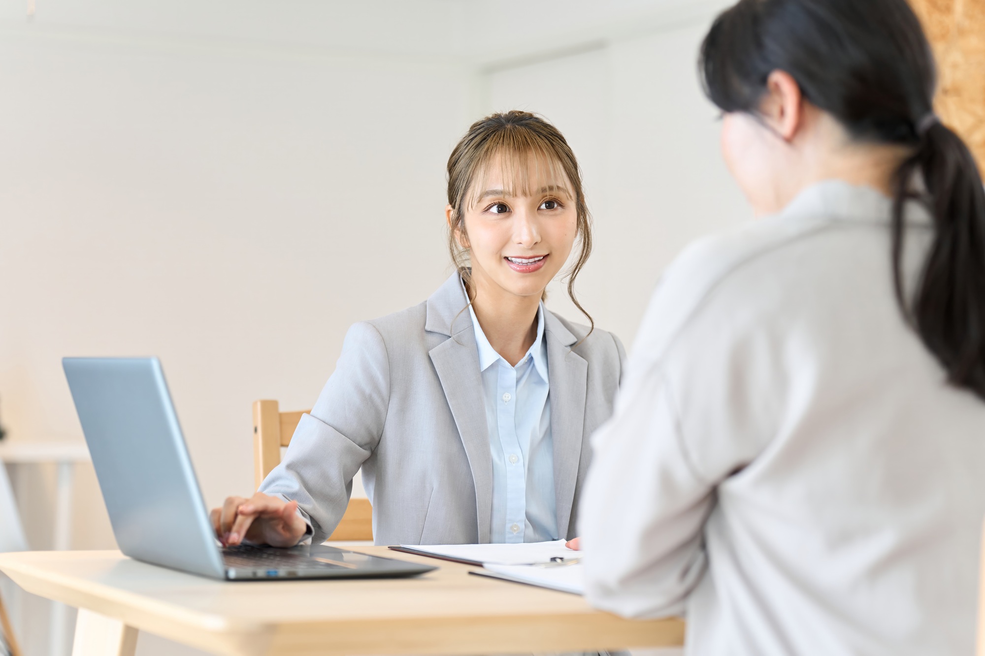 Business woman doing door-to-door sales