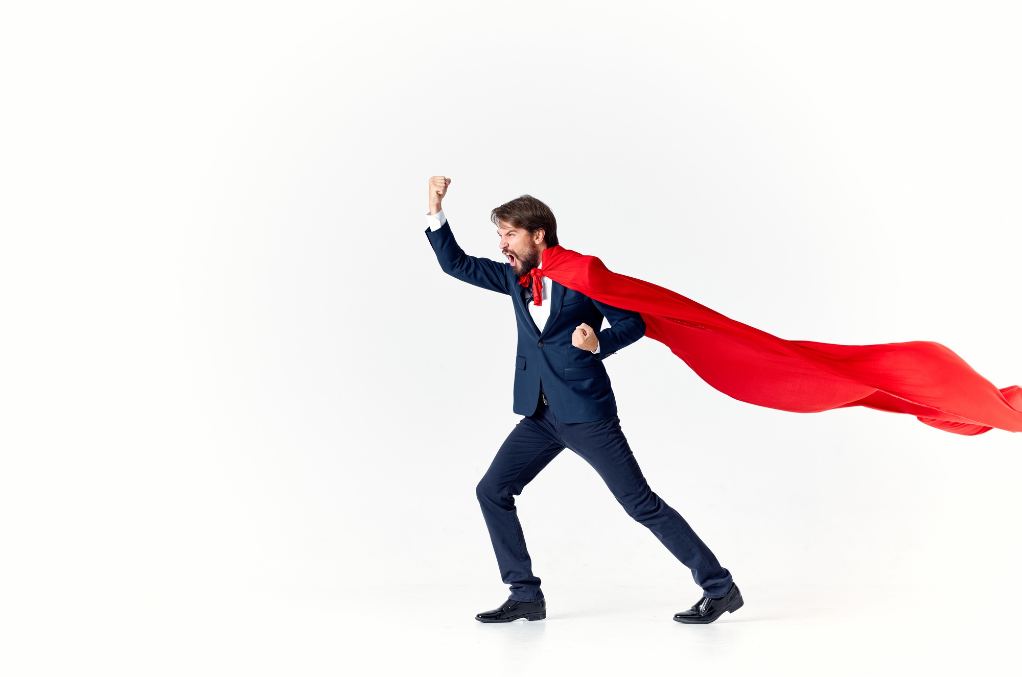 businessman superhero suit victory light background success advertising