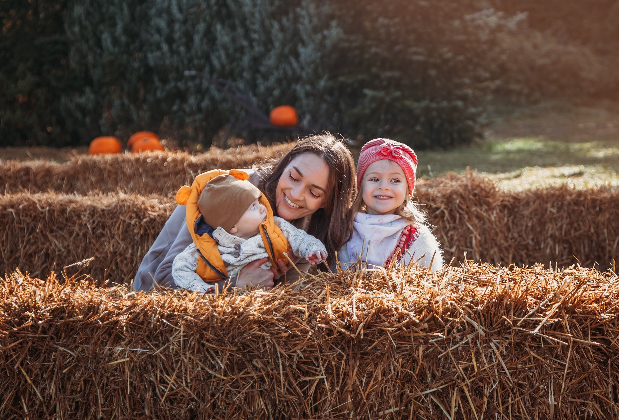 Cheerful family on the farm.
