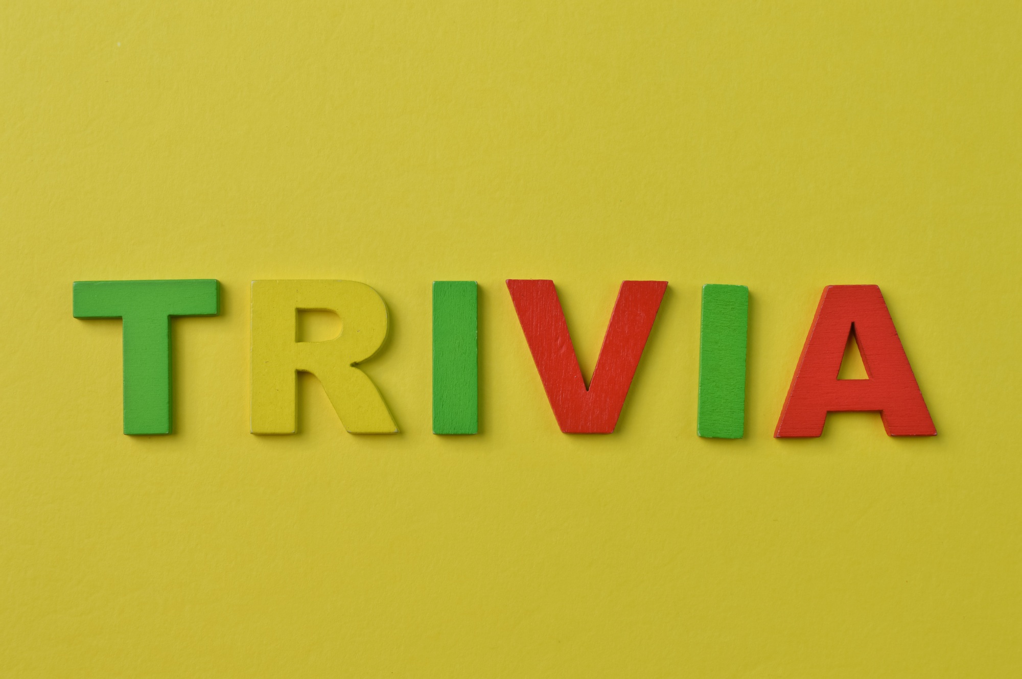 Colorful alphabet letters with text TRIVIA isolated on a yellow background