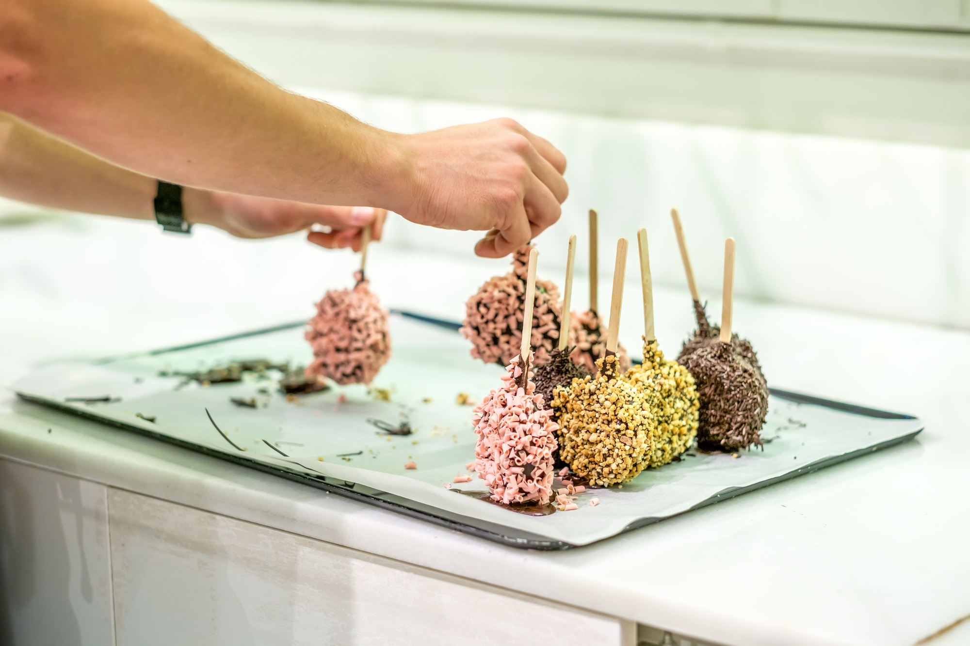 Donuts in assortment at confectionery
