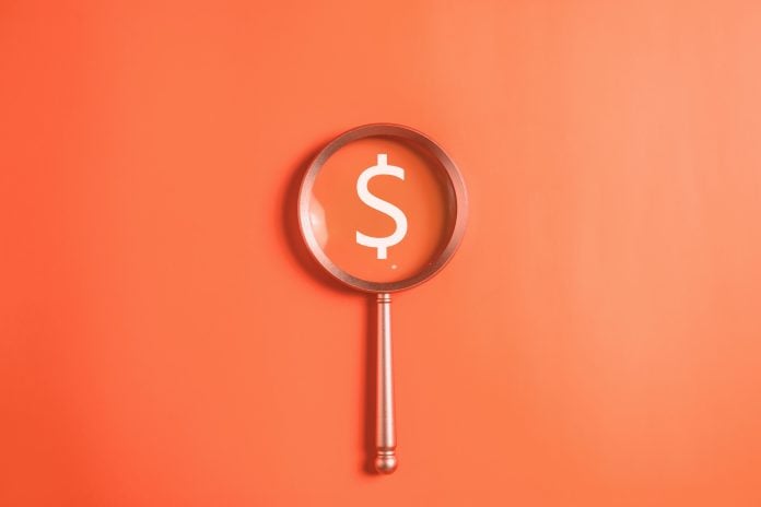 magnifying glass with online banking and payment, Digital marketing. Finance and banking networking