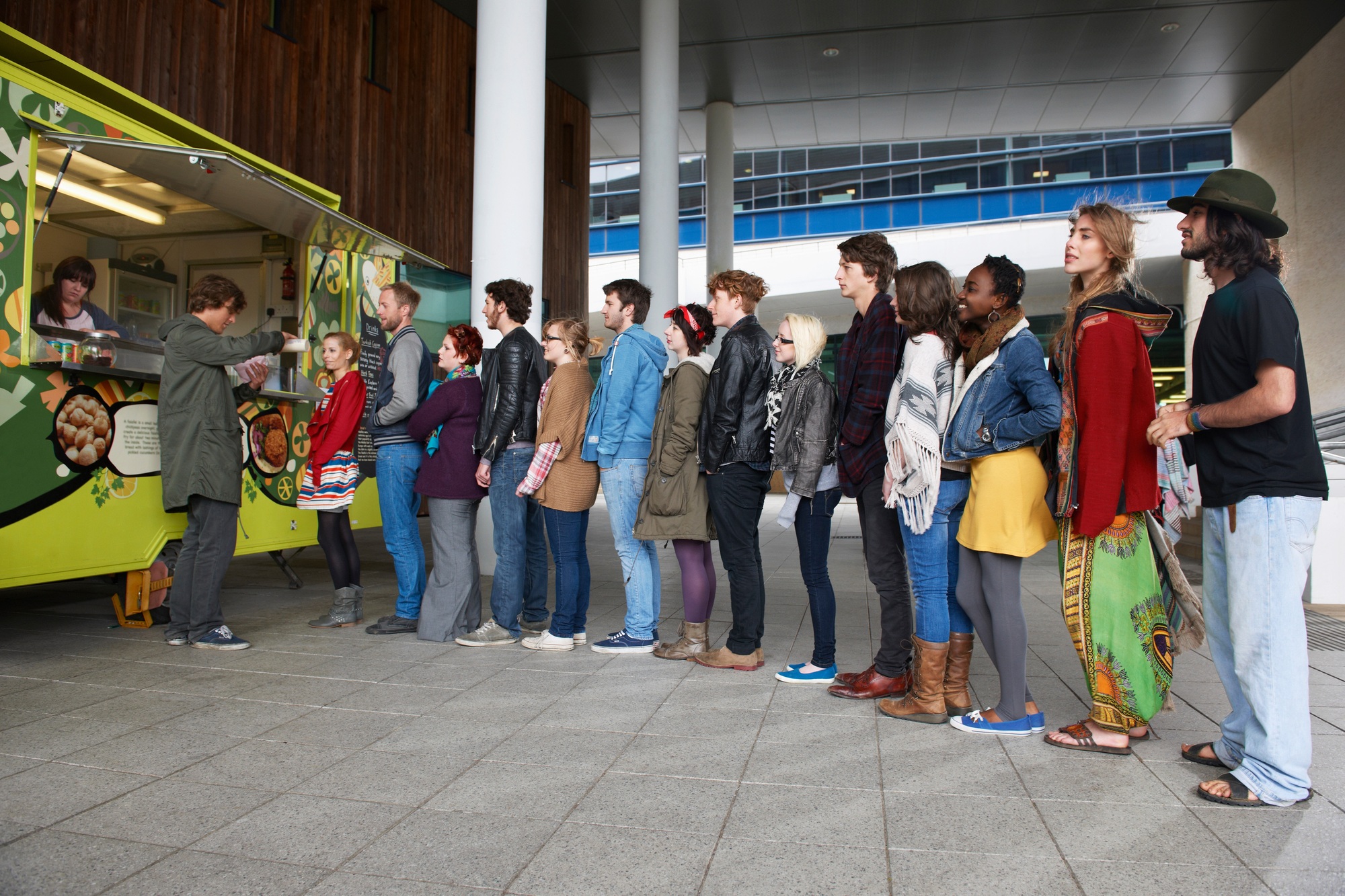 People in line for food cart