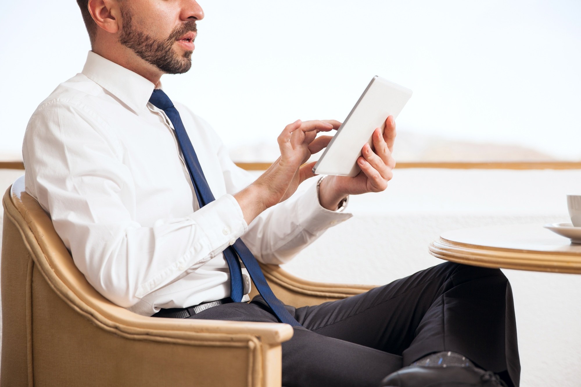 Sales representative using a tablet computer